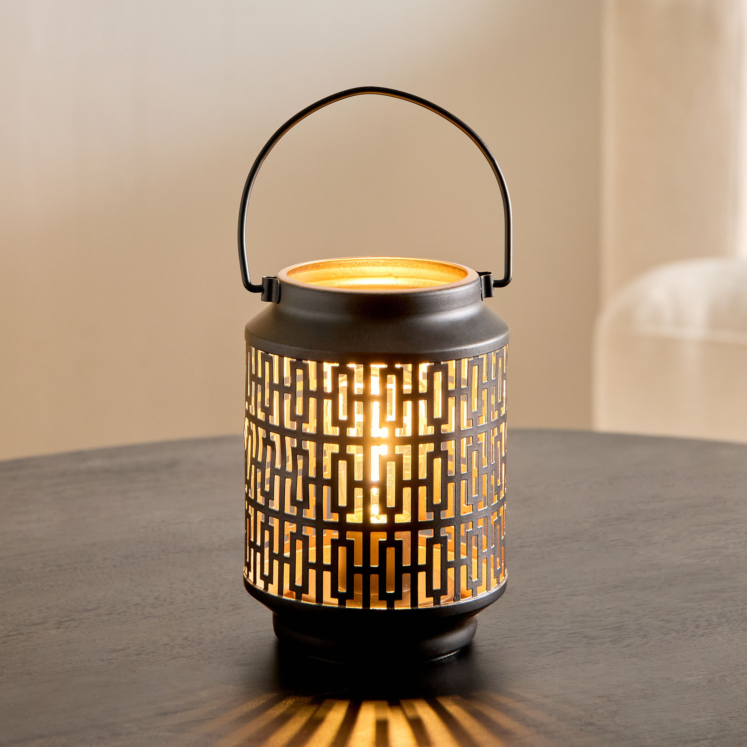 Asher Metal Cutout LED Lantern - 10.7x10.1x14.5 cm-hbxdecorandfurnishings-homeaccessories-lanterns-image-1