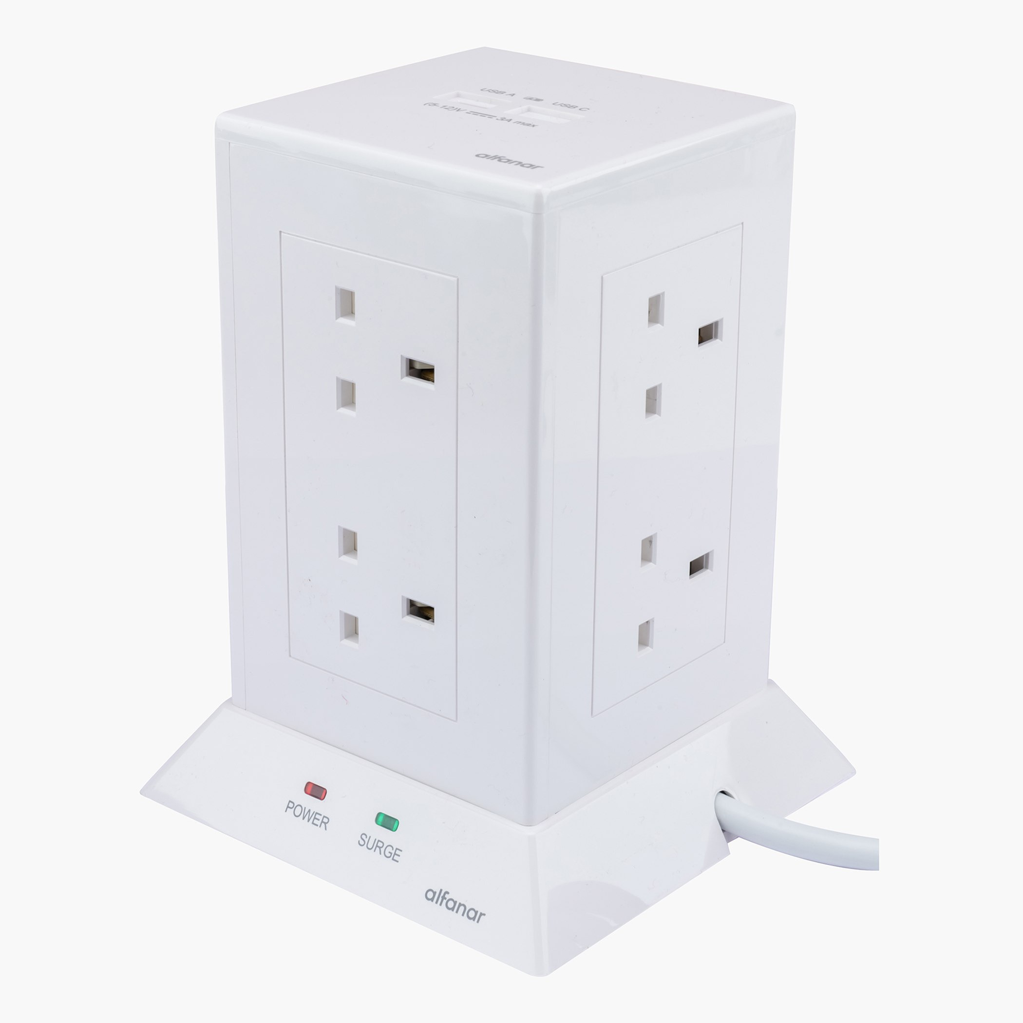 Alfanar Cord Extension Tower with 8 Sockets and 2 USB Type A & C - 3 m-hbxbedroom-lighting-lightingaccessories-image-2