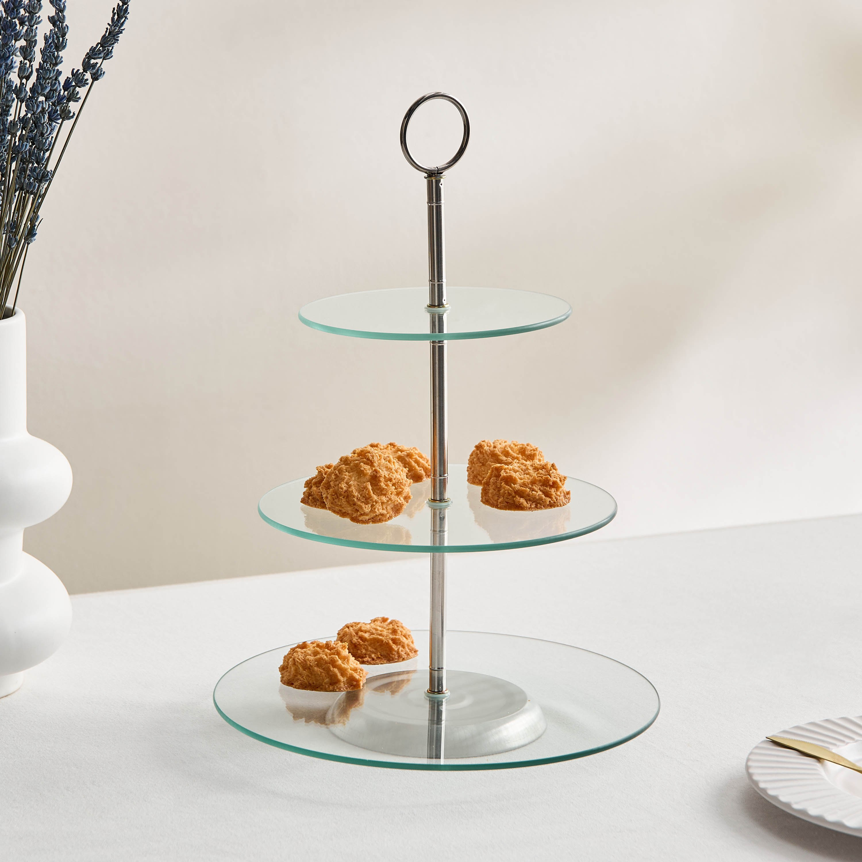Coral 3-Tier Glass Cake stand-hbxdecorandfurnishings-tabletop-serveware-image-1