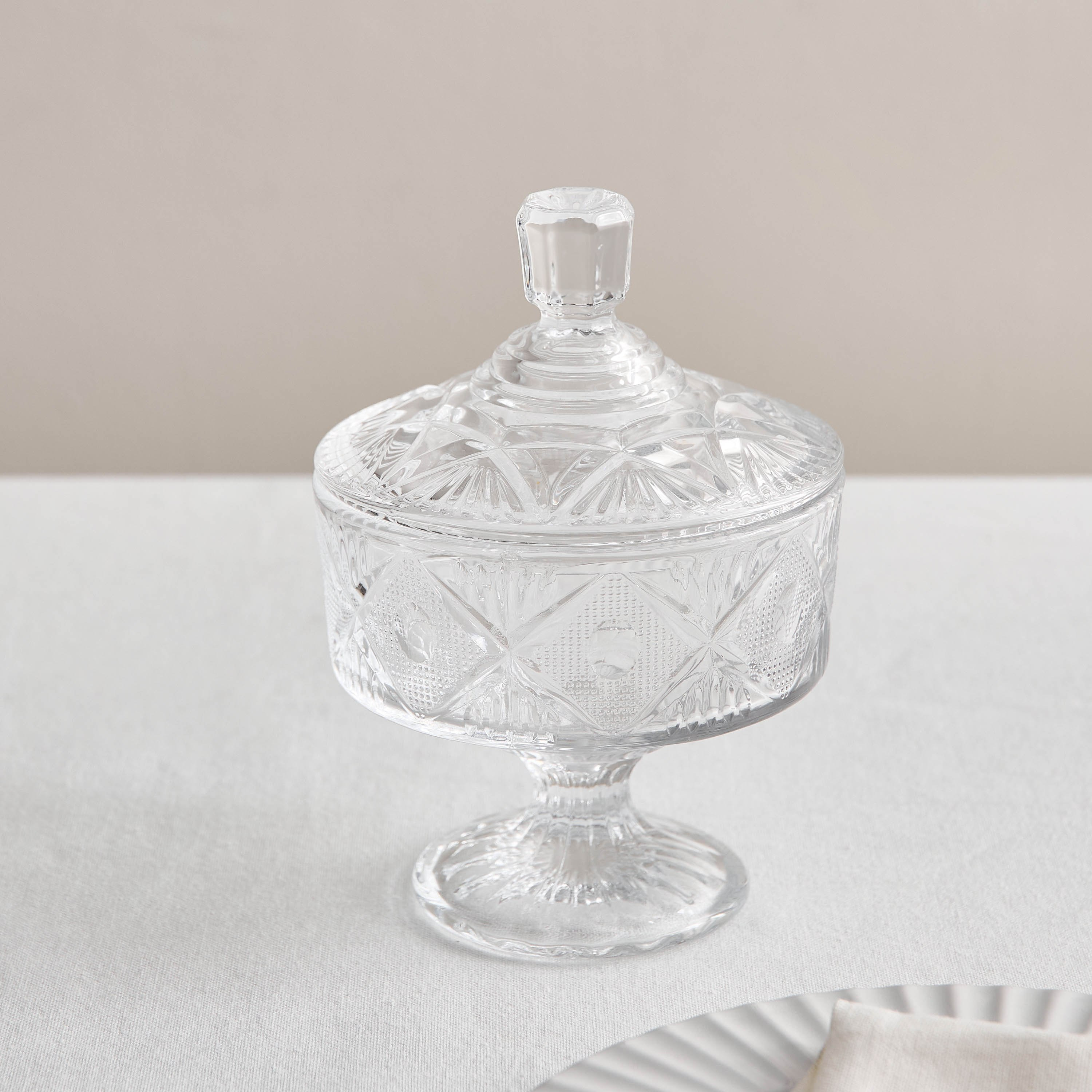 وعاء حلوى مع قاعدة وغطاء - 12.5 × 12.5 × 17.5 سم-hbxdecorandfurnishings-tabletop-serveware-image-2