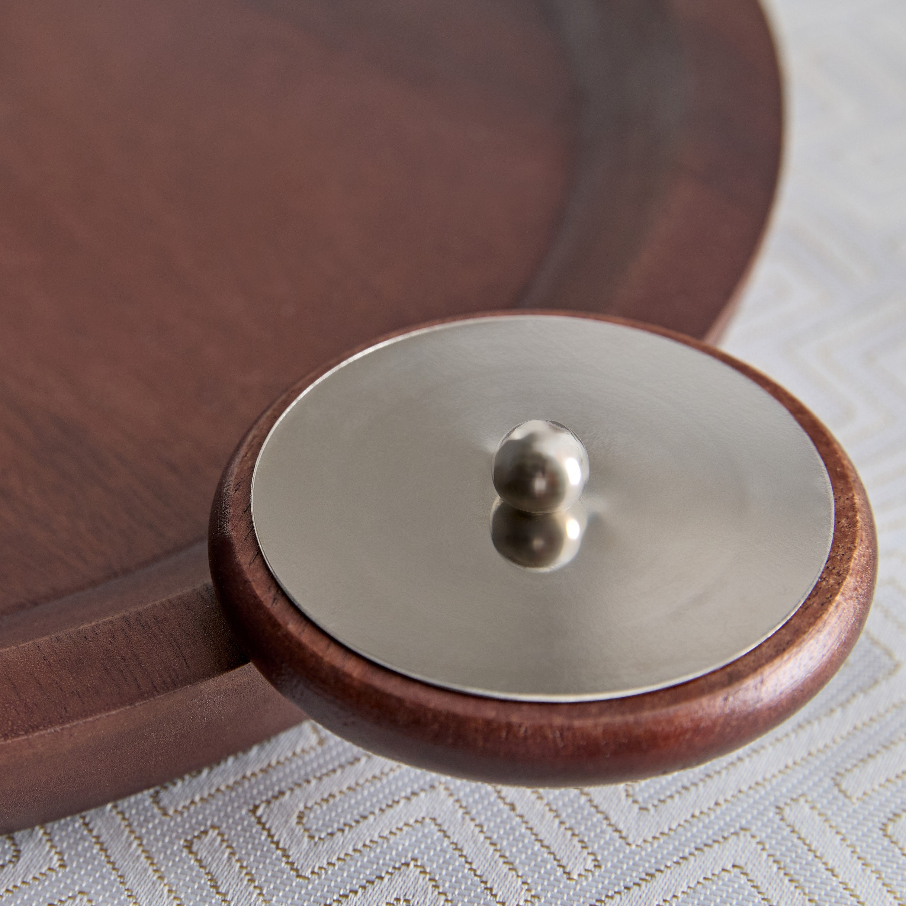 Obje Wooden Round Tray with Wheel Handle - 38 cm-hbxdecorandfurnishings-tabletop-serveware-image-3