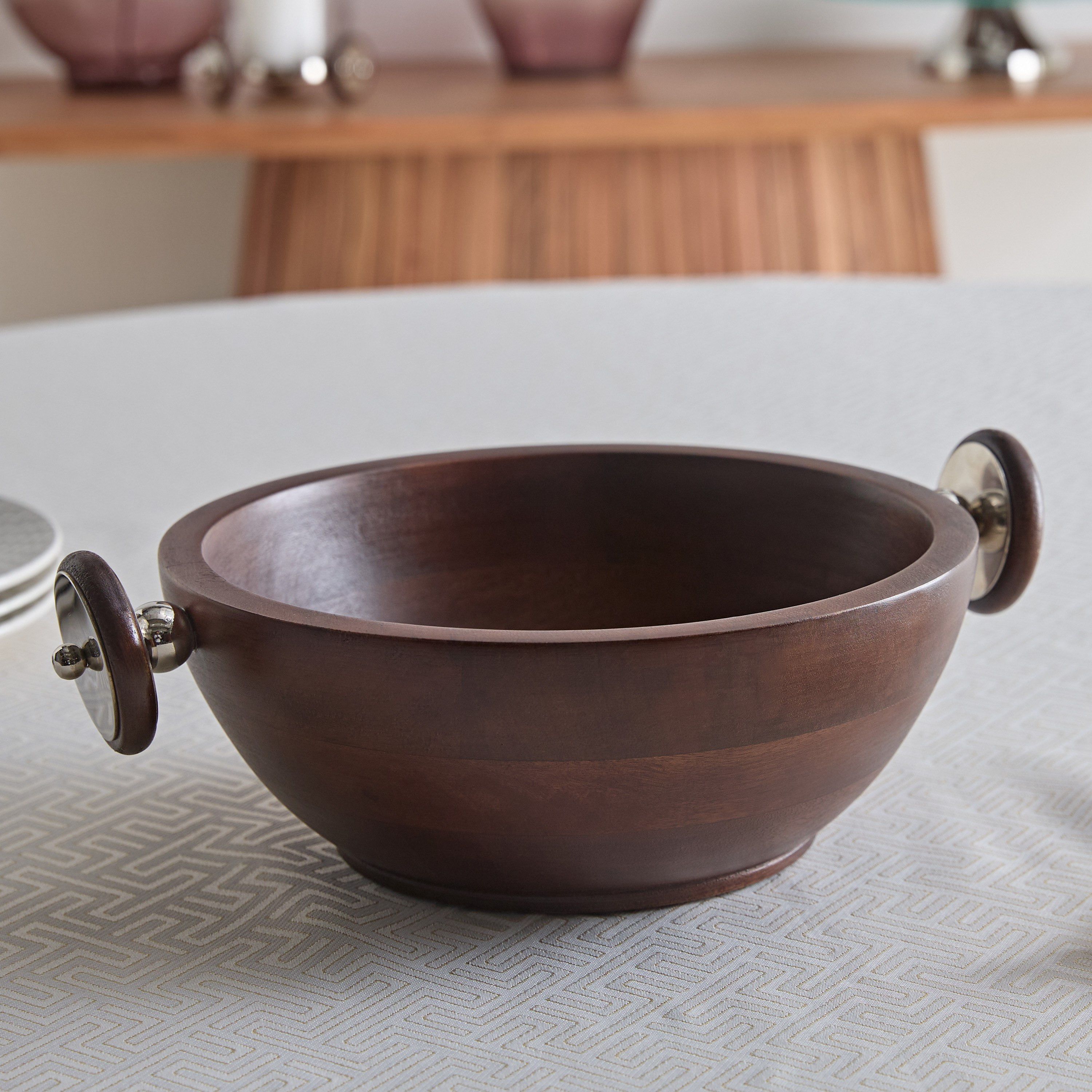 Obje Wooden Bowl with Wheel Handle - 33 cm-hbxdecorandfurnishings-tabletop-serveware-image-1