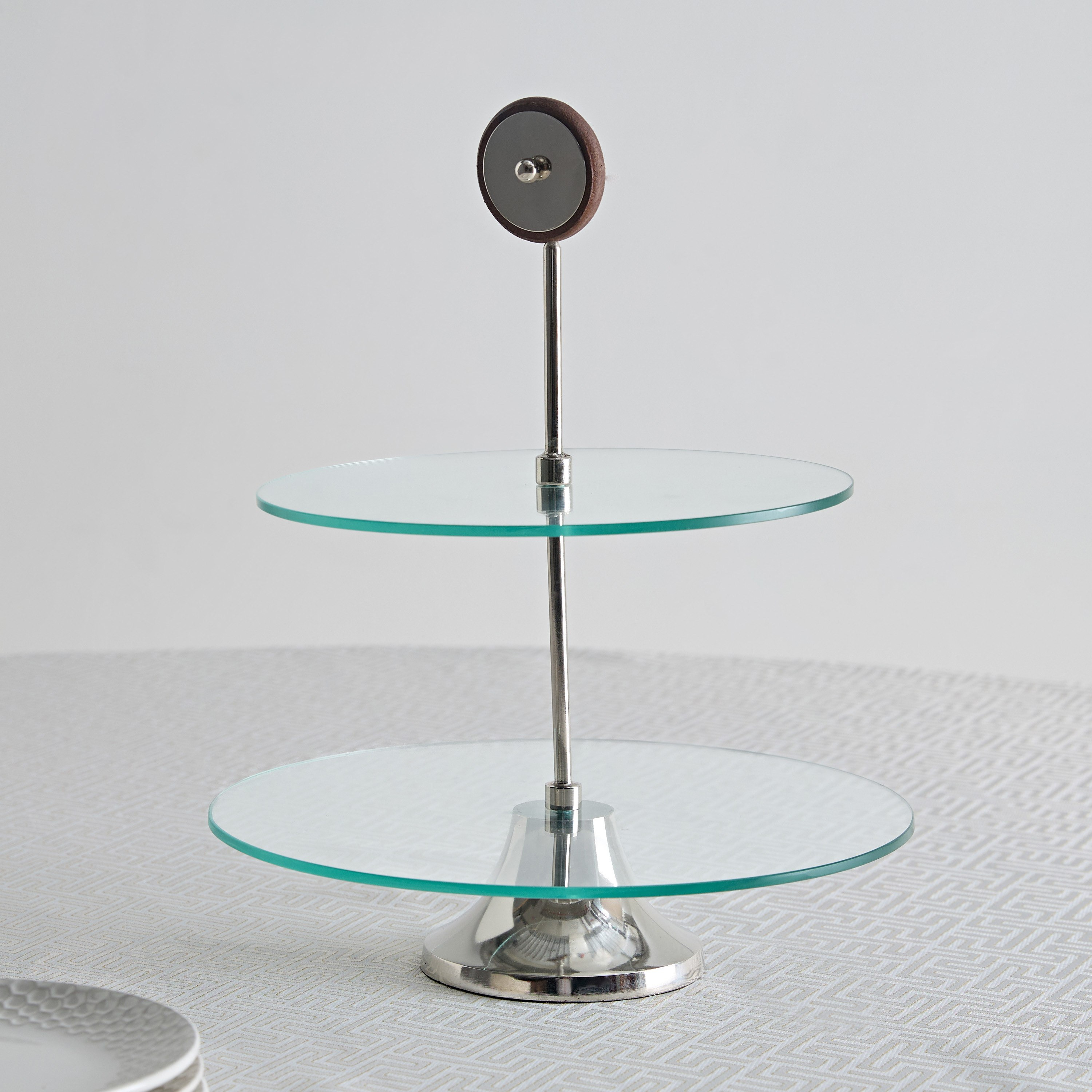 Aura 2-Tier Glass Serving Platter with Wheel Stem - 30 cm-hbxdecorandfurnishings-tabletop-serveware-image-1