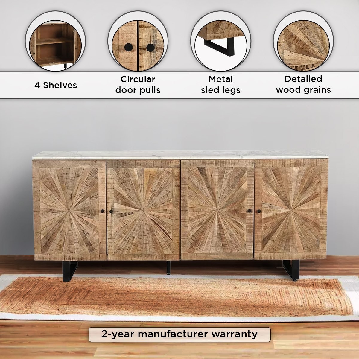 خزانة جانبية كبيرة 2 متر 4 أبواب بسطح من الرخام الأصلي - فلوريا من فيندرا-hbxfurniture-diningroom-buffetsandsideboards-image-4