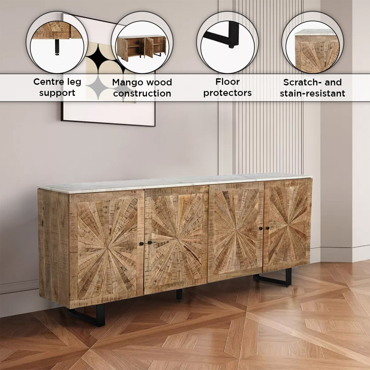 خزانة جانبية كبيرة 2 متر 4 أبواب بسطح من الرخام الأصلي - فلوريا من فيندرا-hbxfurniture-diningroom-buffetsandsideboards-image-6