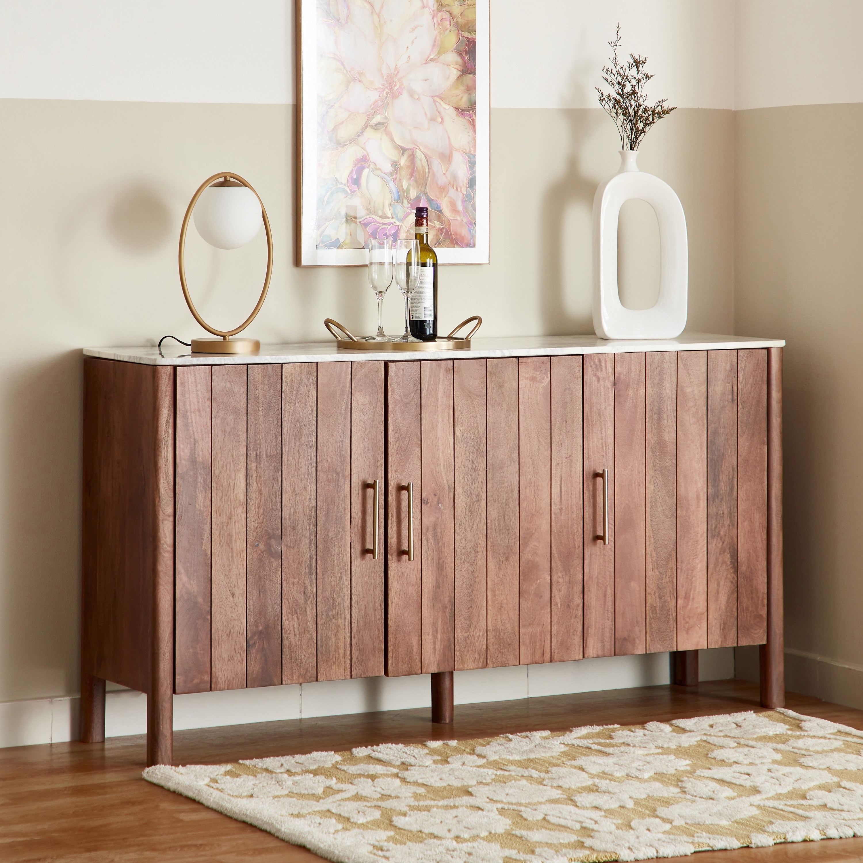 Vendra Midtown 1.6 Metre 3-Door Genuine Marble Top Sideboard-hbxfurniture-diningroom-buffetsandsideboards-image-1