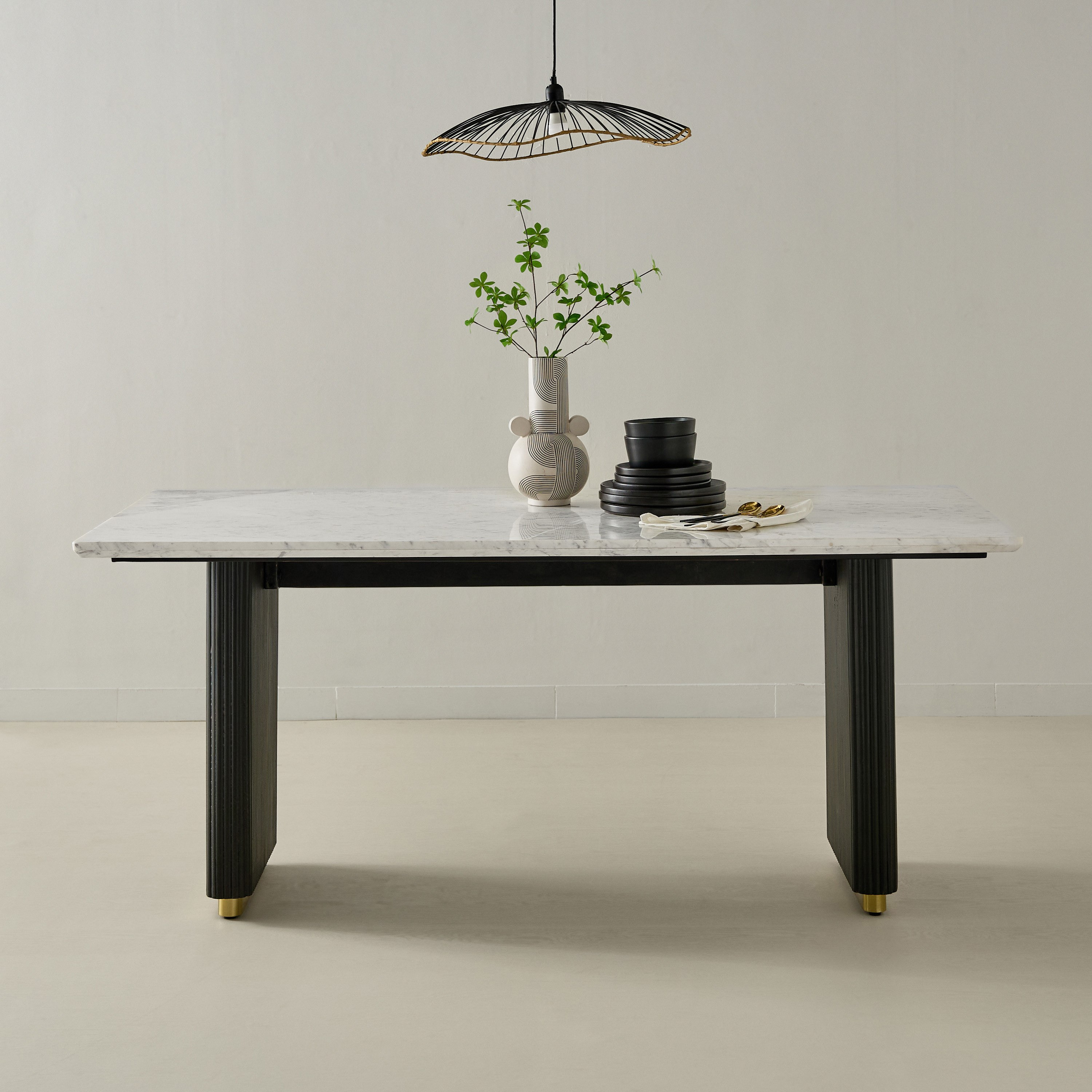 Cavon Fabio Genuine Marble Top 6-Seater Dining Table with Solid Wood Base-hbxdiningroom-diningtablesandsets-diningtables-sixseater-image-2