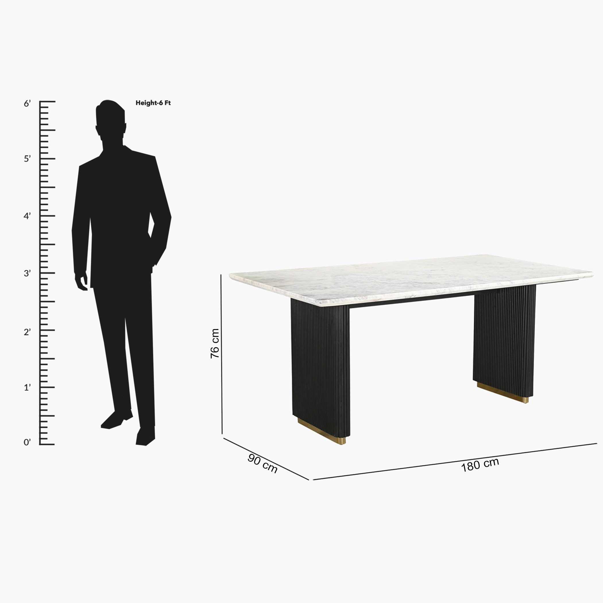 Cavon Fabio Genuine Marble Top 6-Seater Dining Table with Solid Wood Base-hbxdiningroom-diningtablesandsets-diningtables-sixseater-image-9