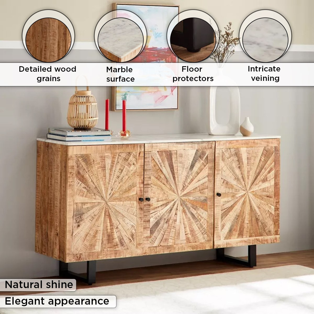 Cavon Florya NXT 1.6 Metre 3-Door Solid Wood Sideboard with Genuine Marble Top-hbxfurniture-diningroom-buffetsandsideboards-image-6