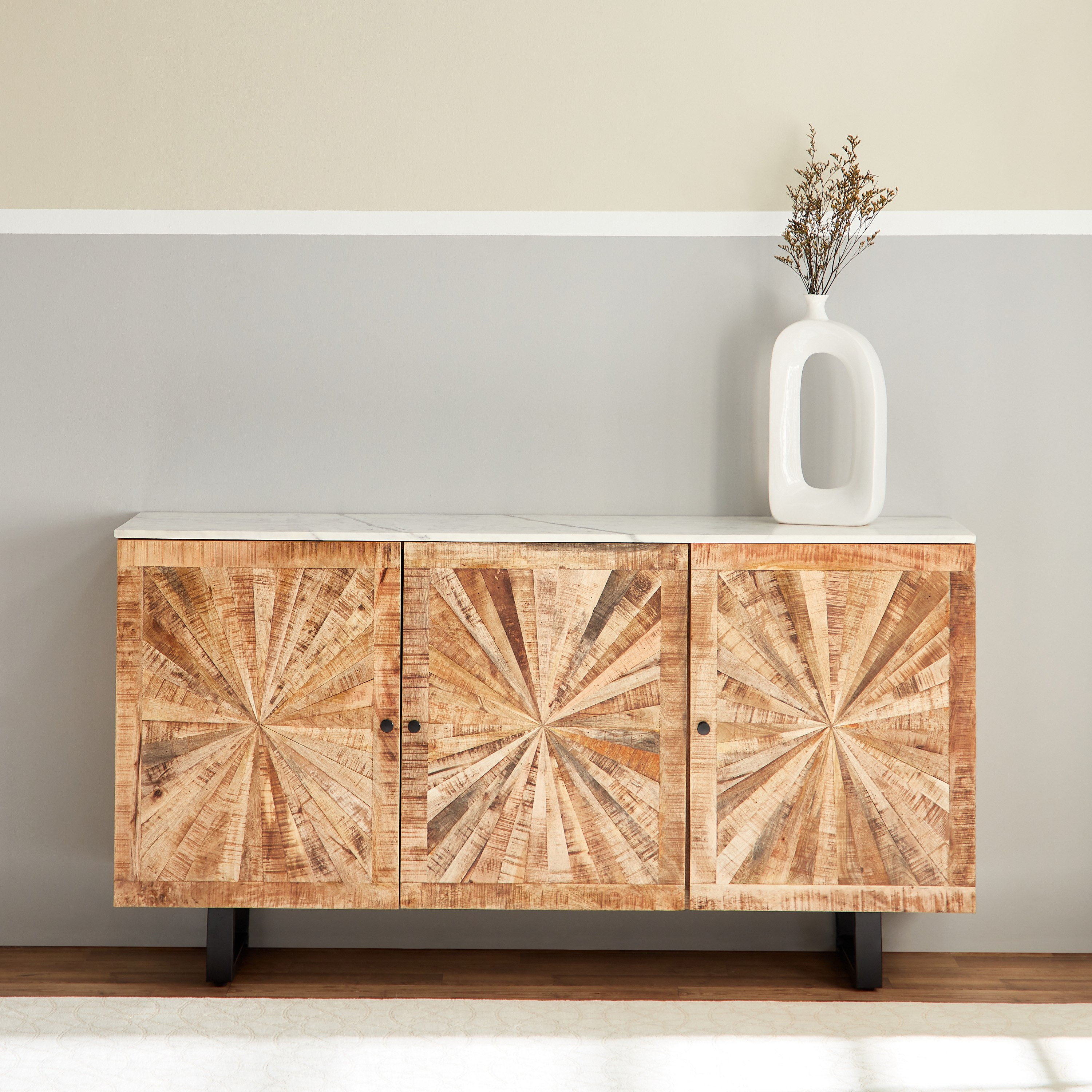 Cavon Florya NXT 1.6 Metre 3-Door Solid Wood Sideboard with Genuine Marble Top-hbxfurniture-diningroom-buffetsandsideboards-image-2