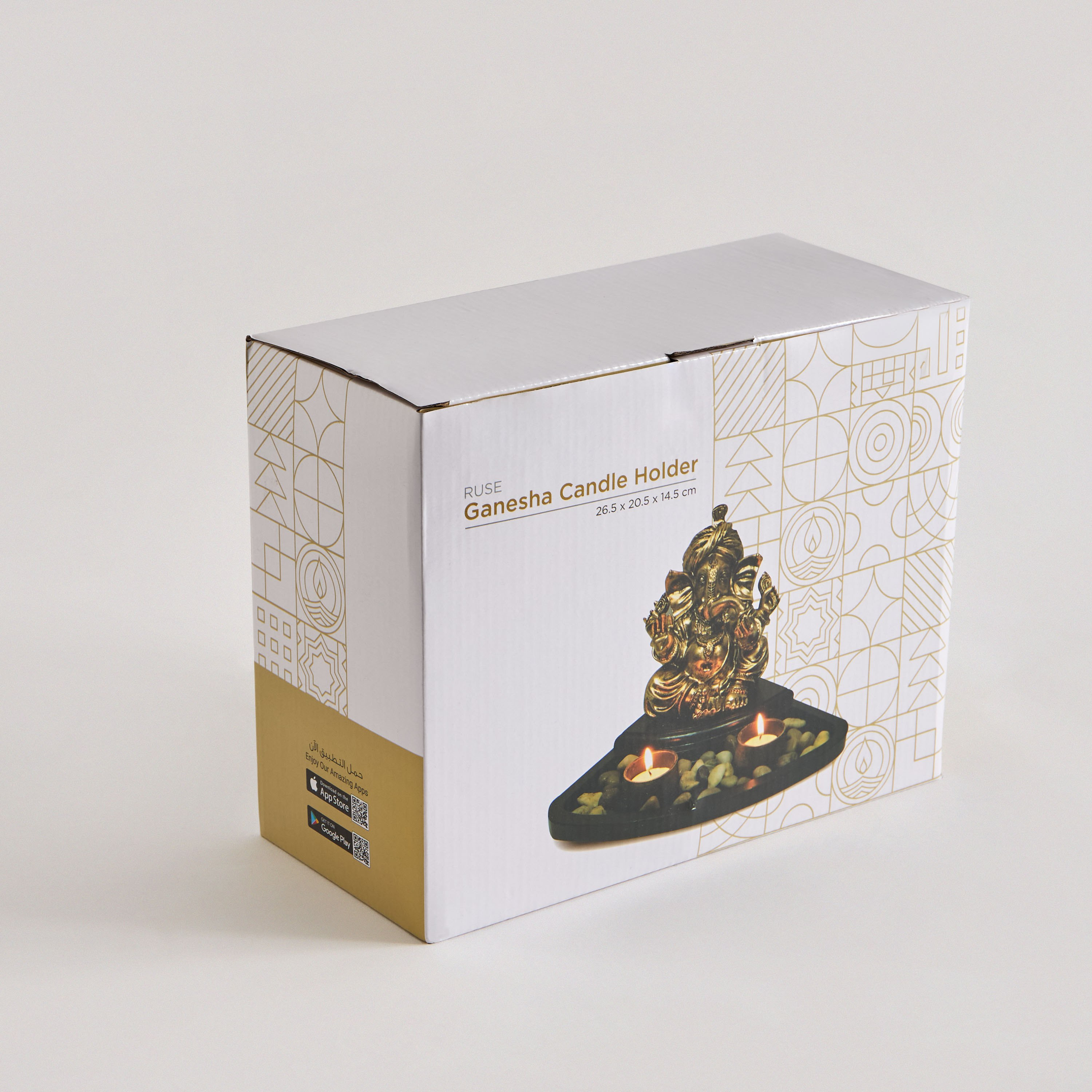 تمثال غانيشا بوليريسين بصينية خشبية وحاملات شموع صغيرة من روس - 26.5x20.5x14.5 سم-hbxhomeware-homedecor-figurinesandornaments-image-6