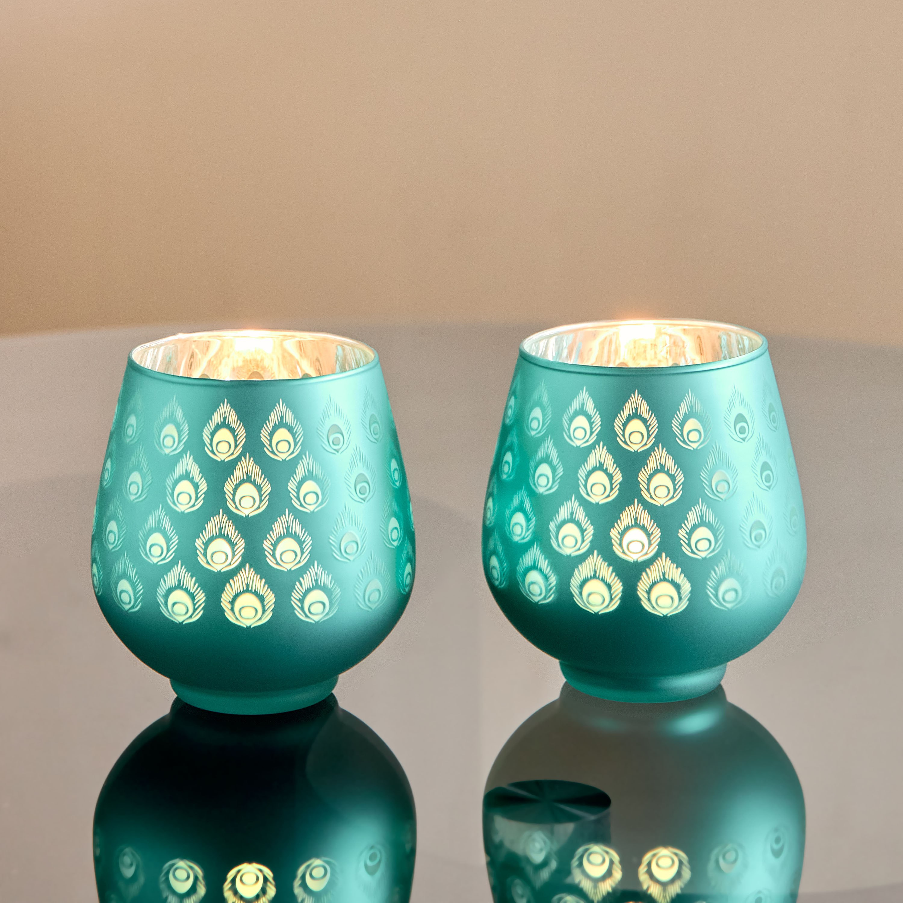 طقم حامل شموع زجاج معتم على شكل طاووس قطعتين من ريوس- 9x9x9.5 سم-hbxlivingroom-decorandaccessories-candleholders-image-1