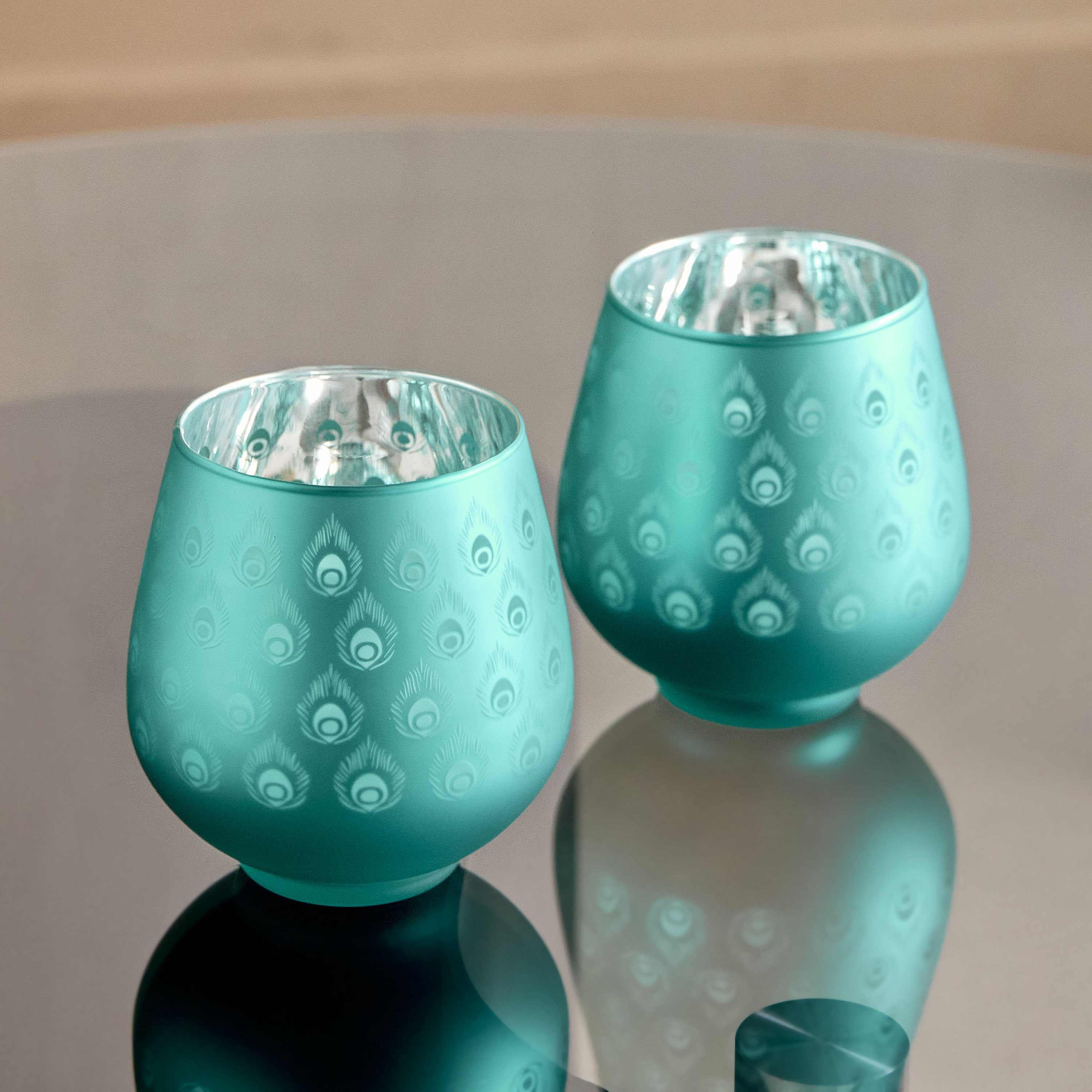 طقم حامل شموع زجاج معتم على شكل طاووس قطعتين من ريوس- 9x9x9.5 سم-hbxlivingroom-decorandaccessories-candleholders-image-2