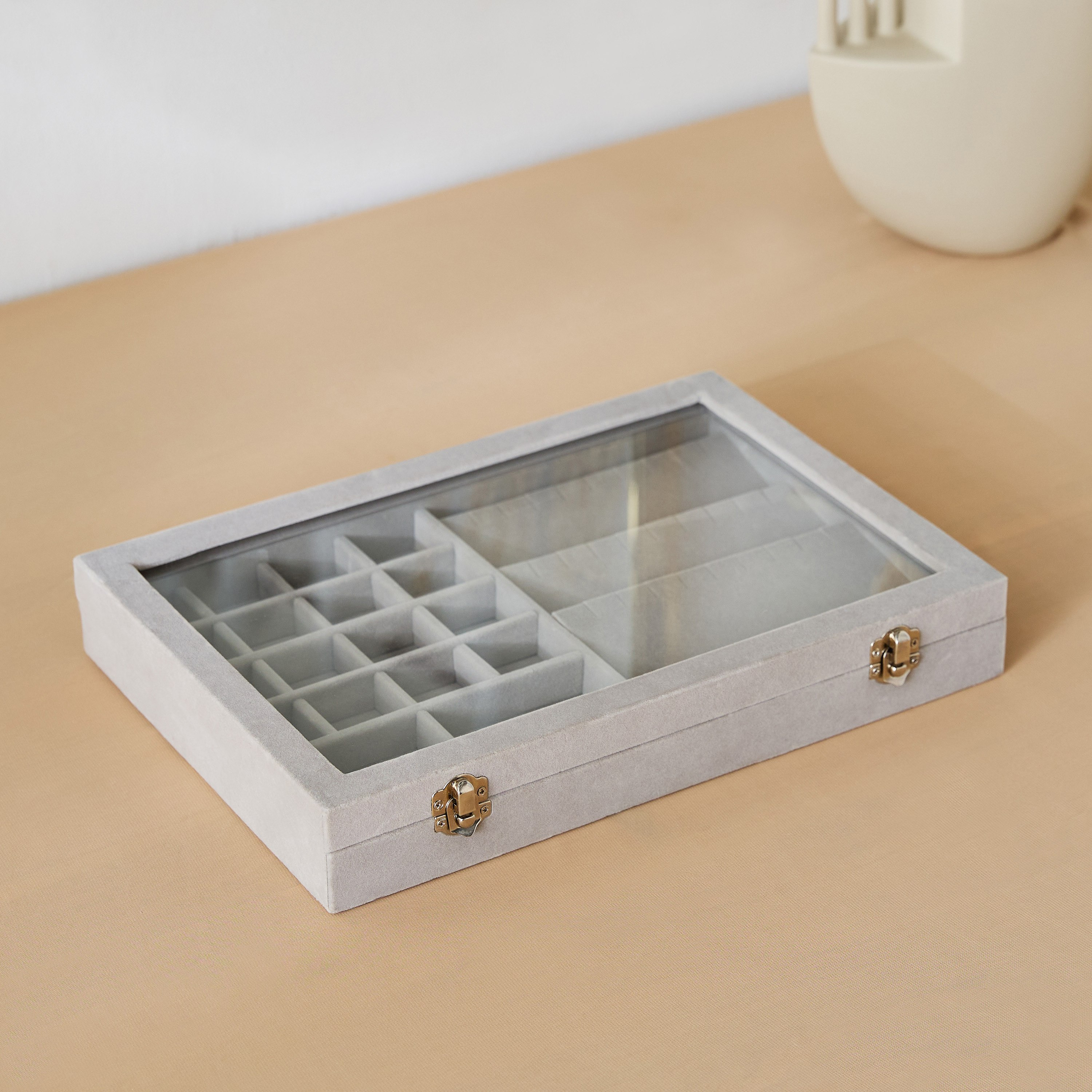 Velour Jewellery Box with Clear Lid - 35x24x5.5 cm-hbxbedroom-bedroomaccessories-jewelleryboxesandholders-image-3