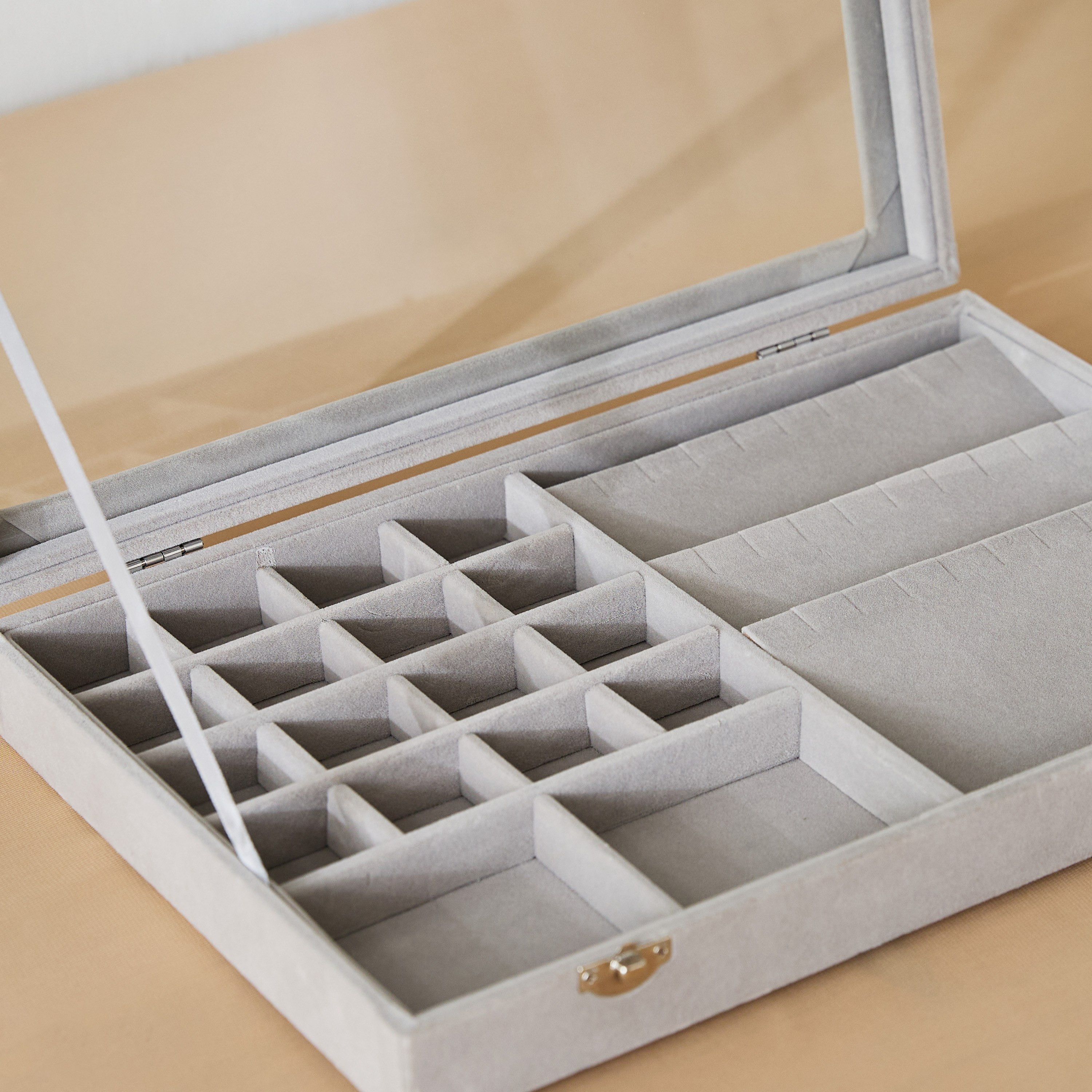 Velour Jewellery Box with Clear Lid - 35x24x5.5 cm-hbxbedroom-bedroomaccessories-jewelleryboxesandholders-image-4