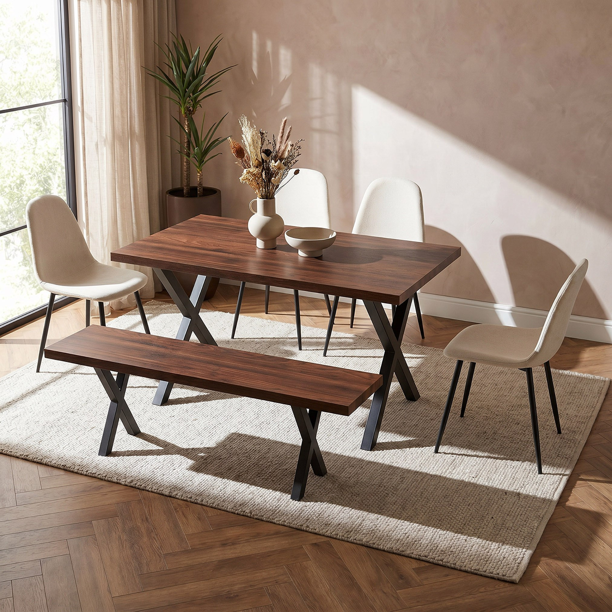 Wales 6-Seater Dining Set with Bench-hbxfurniture-diningtablesandsets-diningsets-sixseater-image-1