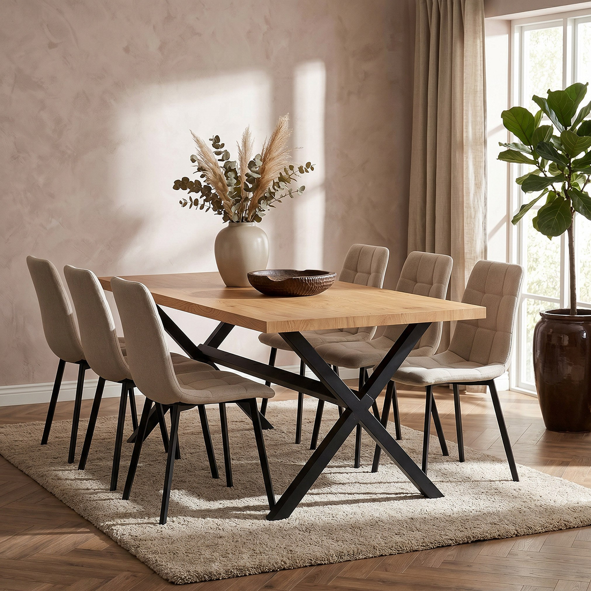 Finch 6-Seater Dining Set-hbxfurniture-diningtablesandsets-diningsets-sixseater-image-1