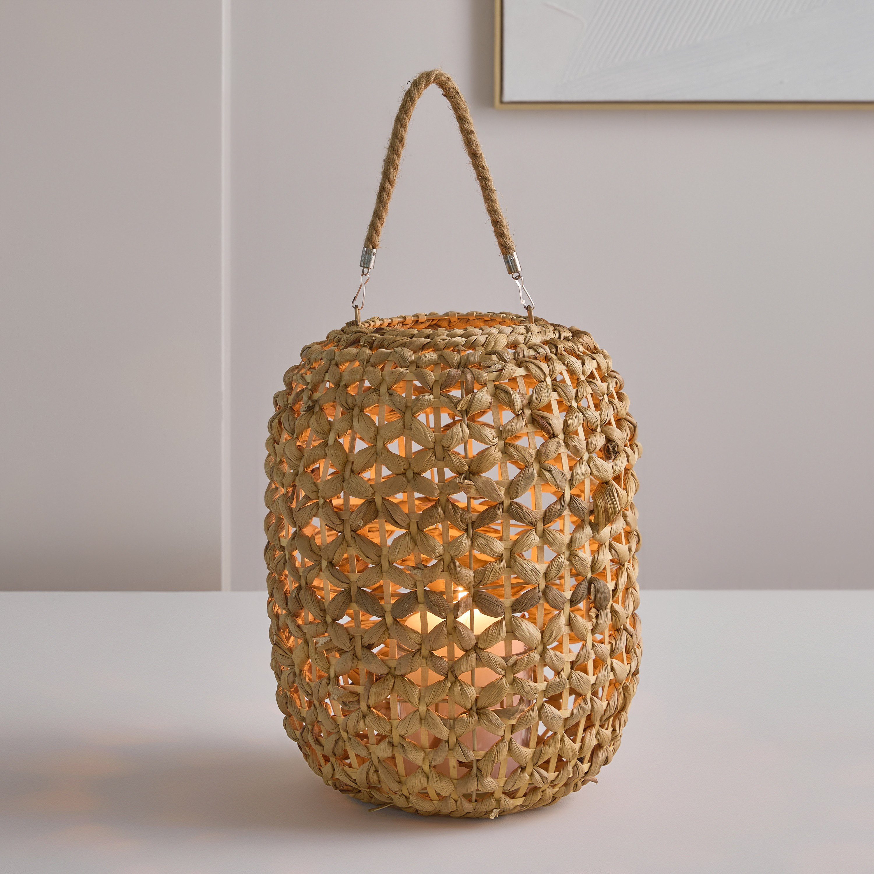 فانوس من عشب القرع مع حامل شموع فوتيف زجاج من فيرا-ويلا - 15x15x40 سم-hbxdecorandfurnishings-homeaccessories-lanterns-image-1