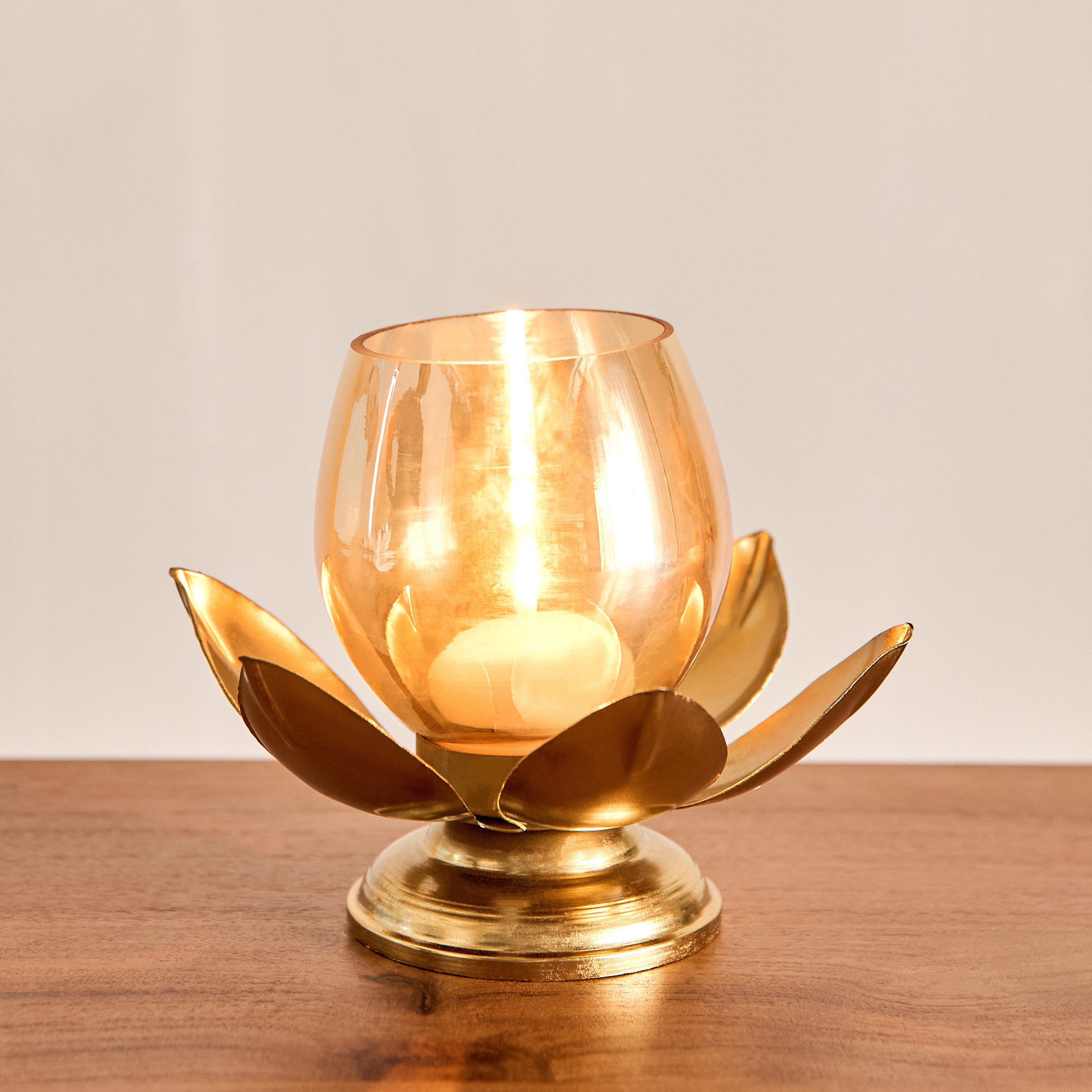 حامل شموع صغيرة لوتس مع حامل فوتيف زجاج من بيما - 18x18x12 سم-hbxlivingroom-decorandaccessories-candleholders-image-1