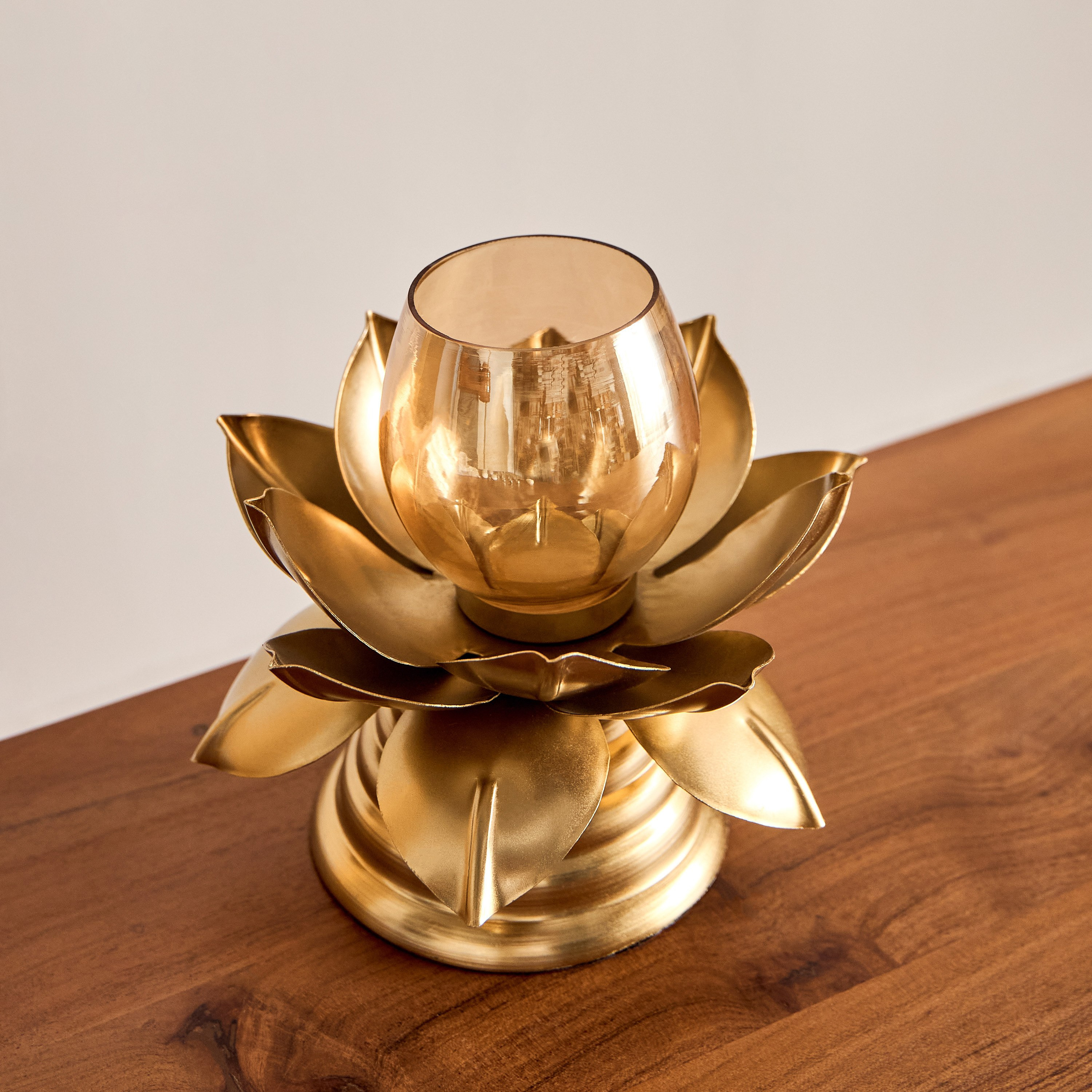 حامل شموع صغيرة لوتس مع قاعدة من بيما - 18x18x15 سم-hbxlivingroom-decorandaccessories-candleholders-image-2