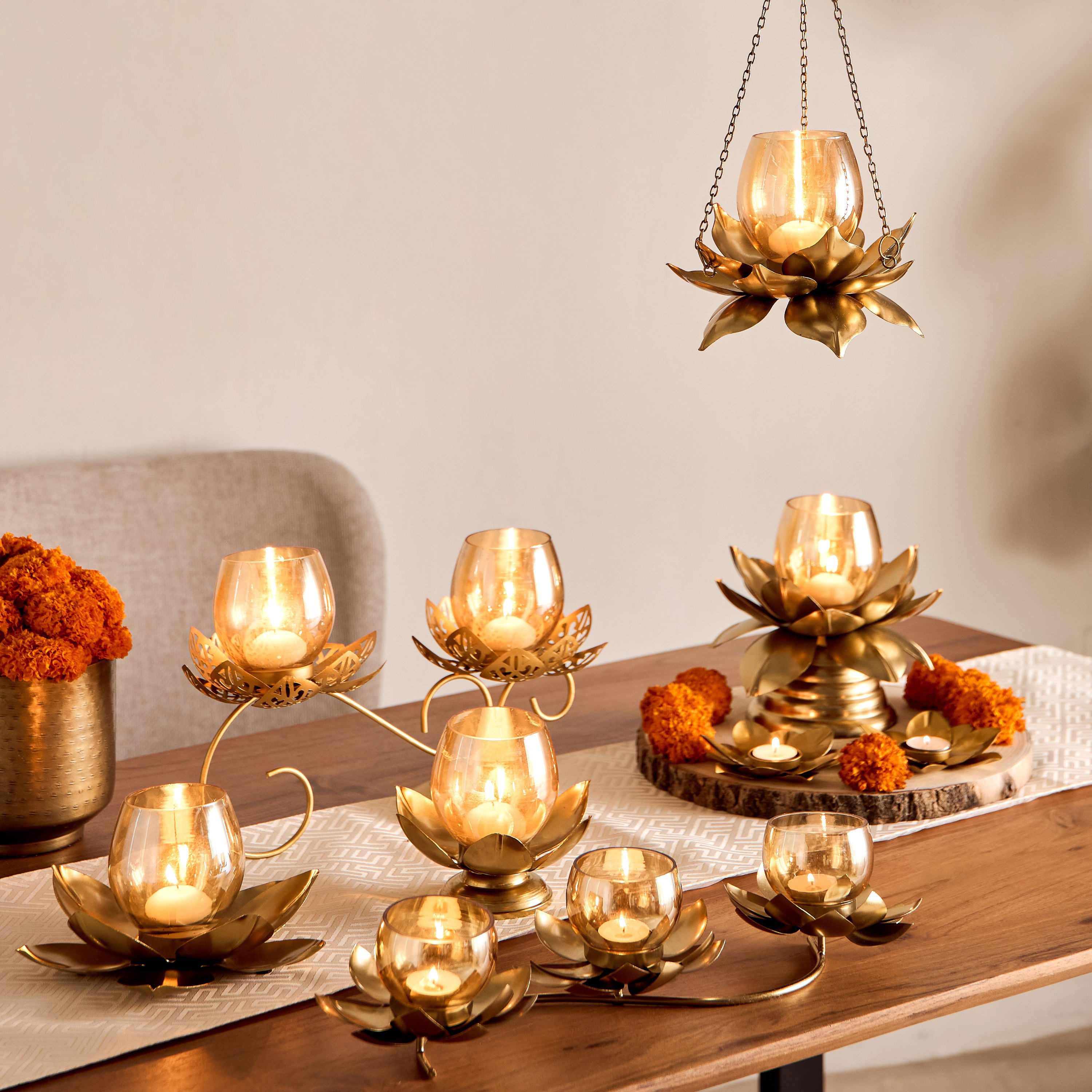 حامل شموع صغيرة ثلاثي لوتس من بيما- 43x12x13 سم-hbxlivingroom-decorandaccessories-candleholders-image-5