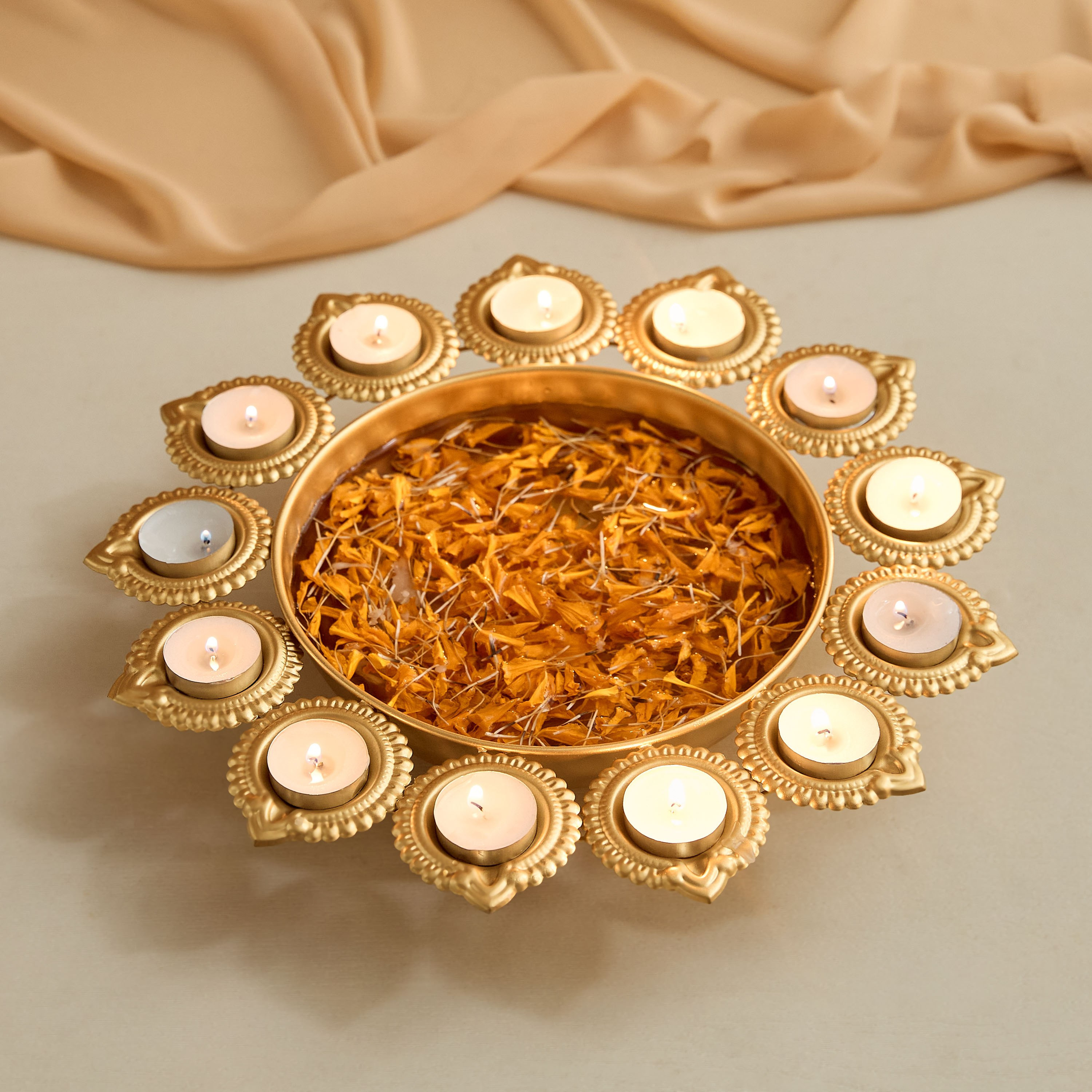 Pema Metal Urli with Diyas - 30x30x5 cm-PROMO_HB_AE_B1G1_250925-image-1