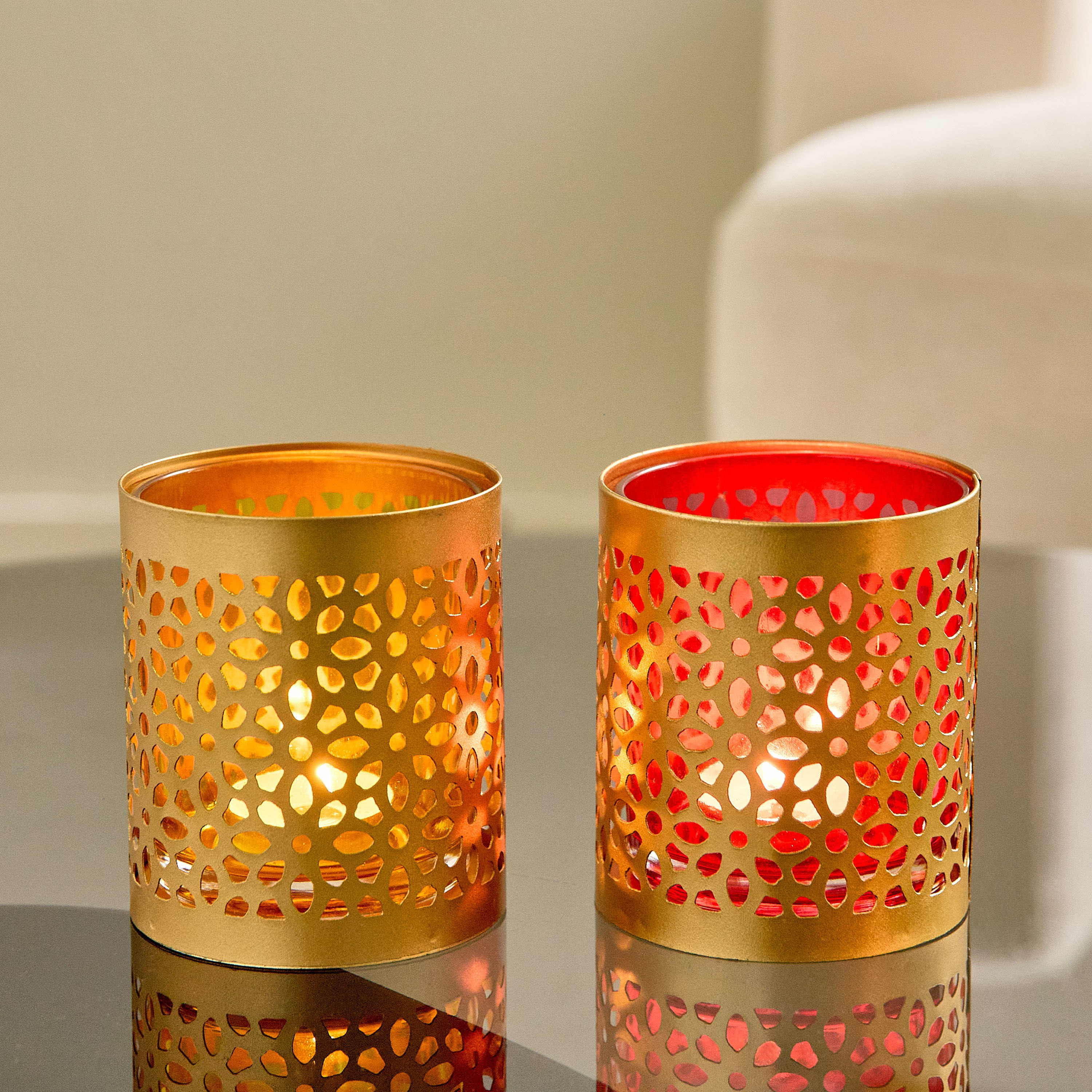 Pema 2-Piece Textured Cutwork Votive Candleholder Set - 7x7x9 cm-hbxlivingroom-decorandaccessories-candleholders-image-1