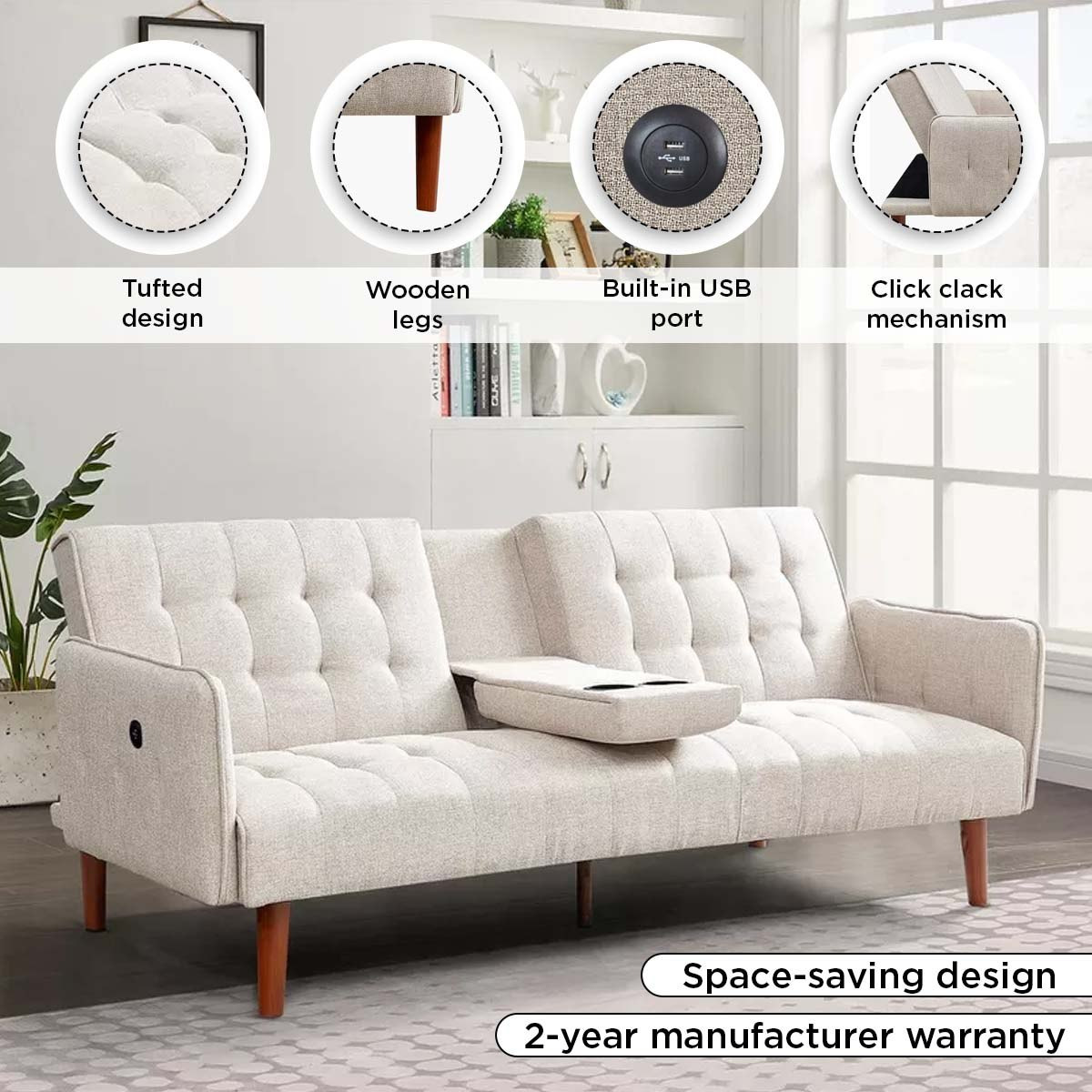 Dublin 3-Seater Fabric Sofa Bed with 2-Cup Holder Dropdown and USB Port-hbxfurniture-sofasandarmchairs-sofabeds-image-10