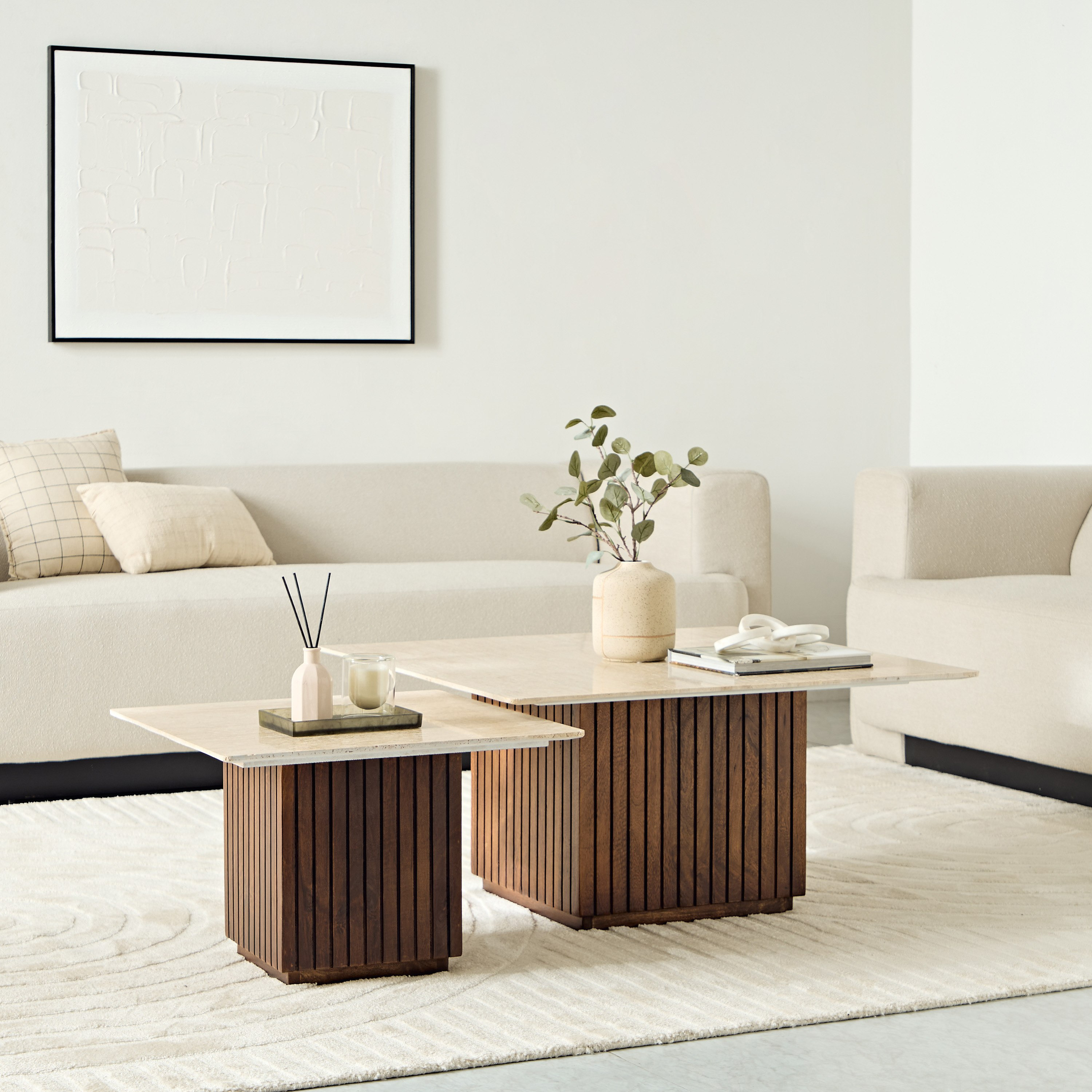 Cavon Fluted 2-Piece Genuine Travertine Top Square Coffee Table with Solid Wood Base Set-PROMO_HB_UAE_THRESHOLD_Furniture_020426-image-1