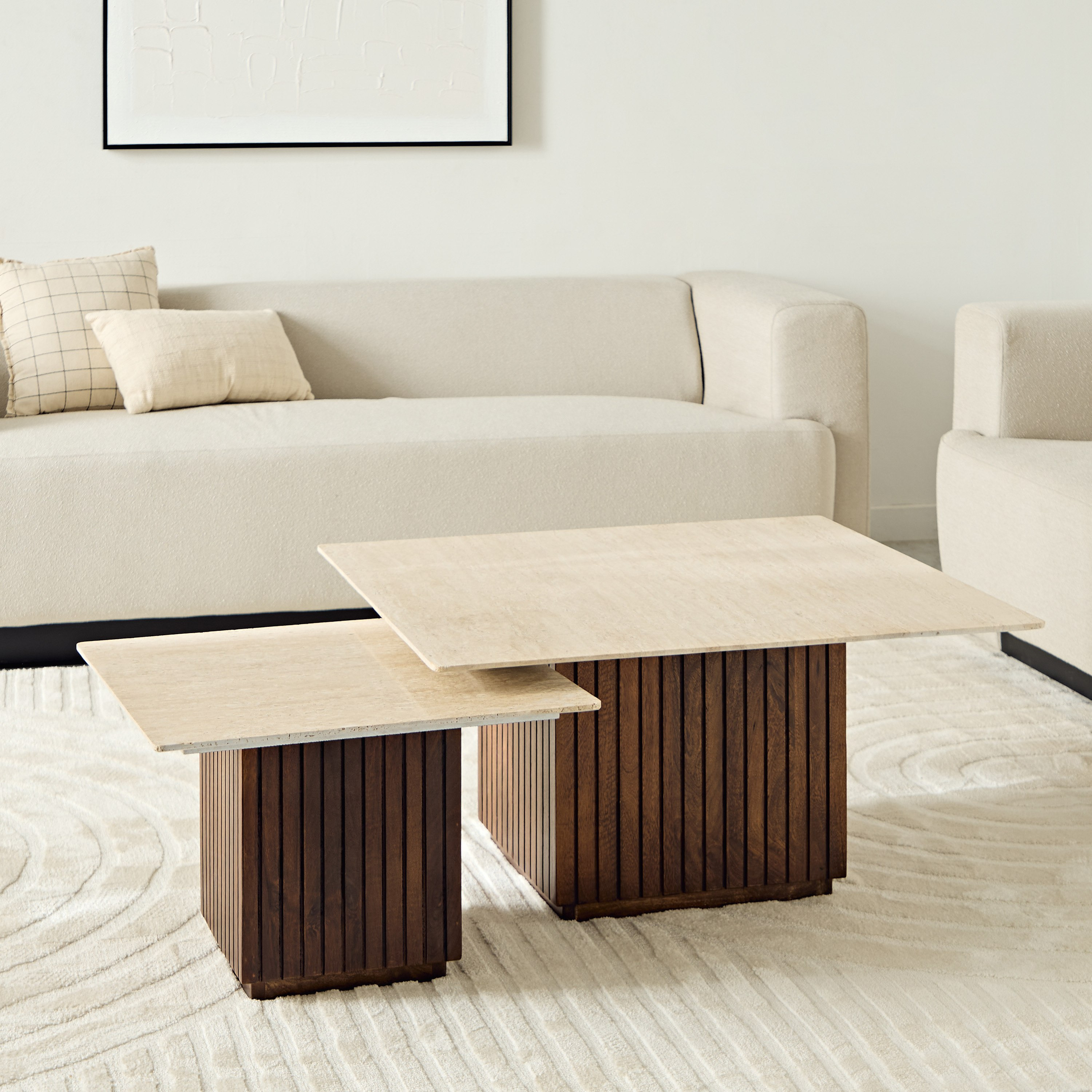 Cavon Fluted 2-Piece Genuine Travertine Top Square Coffee Table with Solid Wood Base Set-PROMO_HB_UAE_THRESHOLD_Furniture_020426-image-2