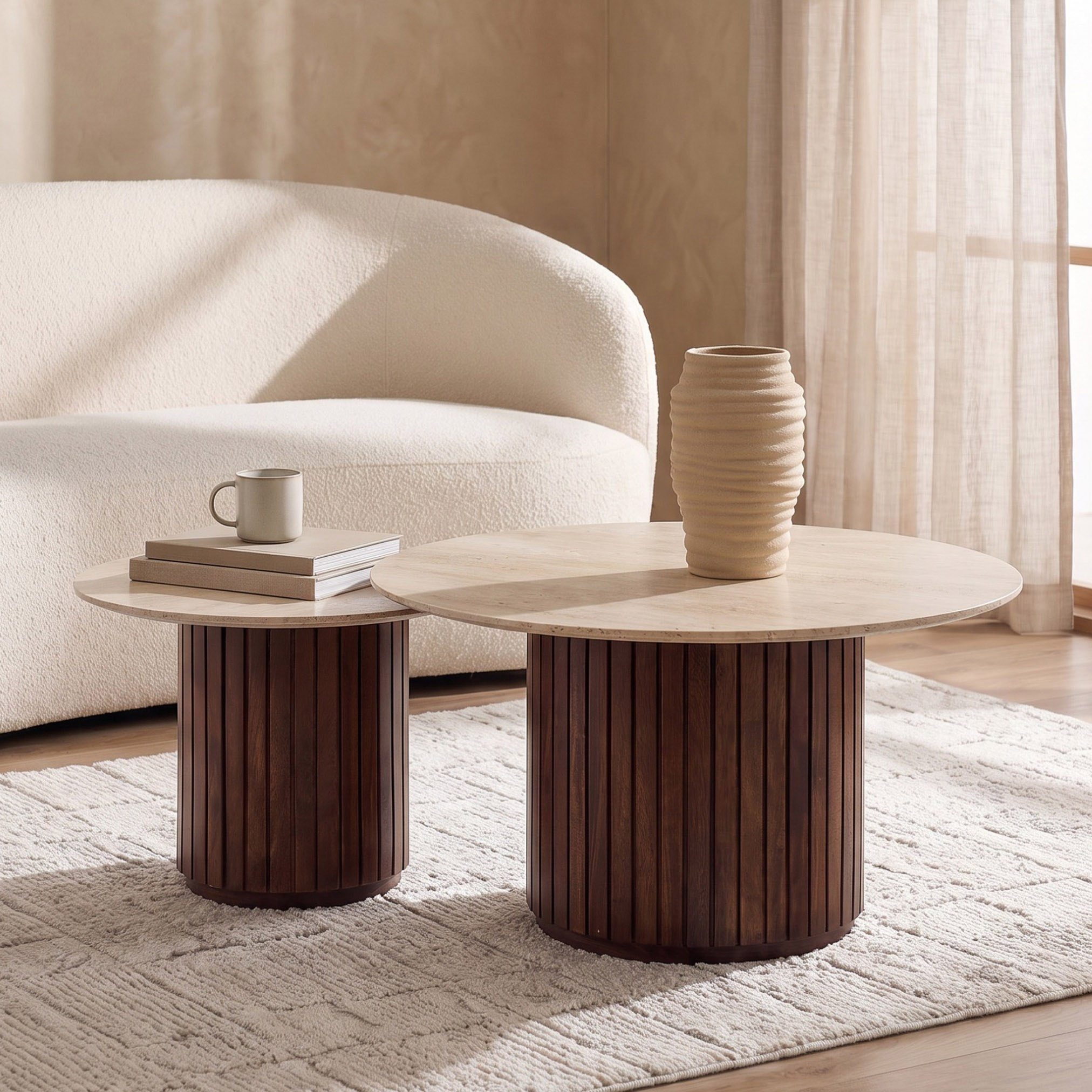 Cavon Fluted 2-Piece Genuine Travertine Top Round Coffee Table with Solid Wood Base Set-PROMO_HB_SA_HBX10_TH1000_NEW_031025-image-1