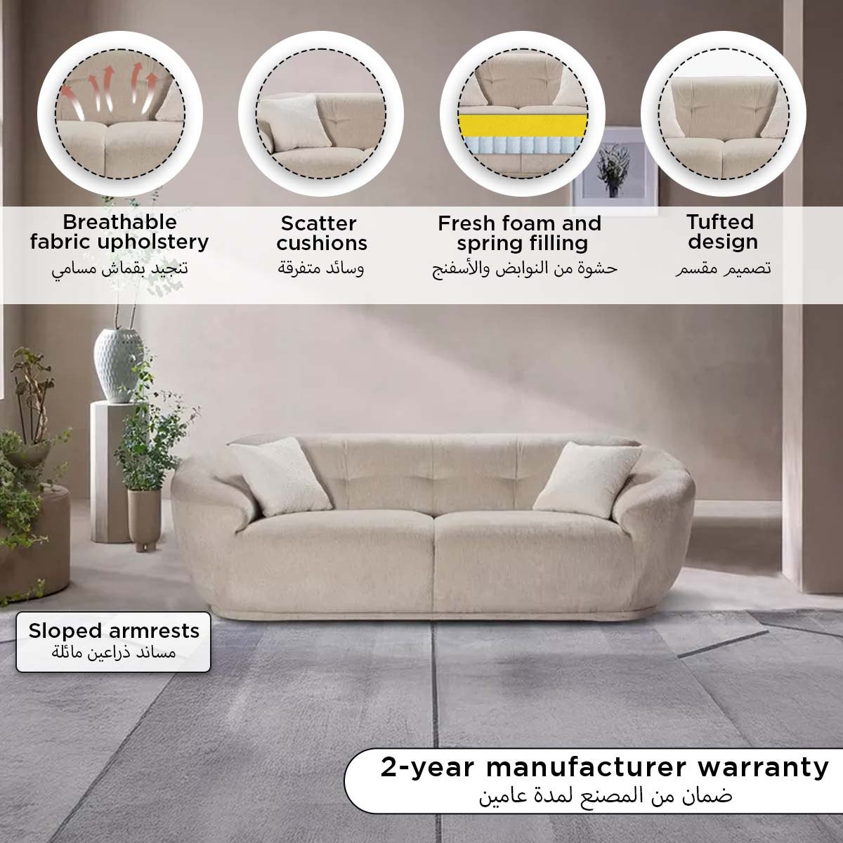Houston 3-Seater Fabric Sofa with 2 Cushions-hbxlivingroom-sofasandarmchairs-sofas-image-4