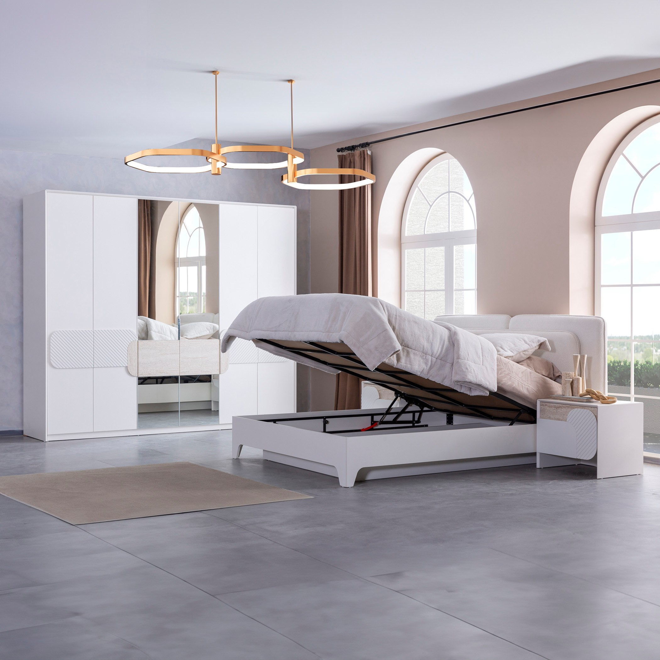 طقم غرفة نوم كينج 6 قطع مع وحدة تخزين هيدروليك من ألفا - 180x200 سم-hbxbedroom-bedsandbedsets-bedroomsets-king-image-3