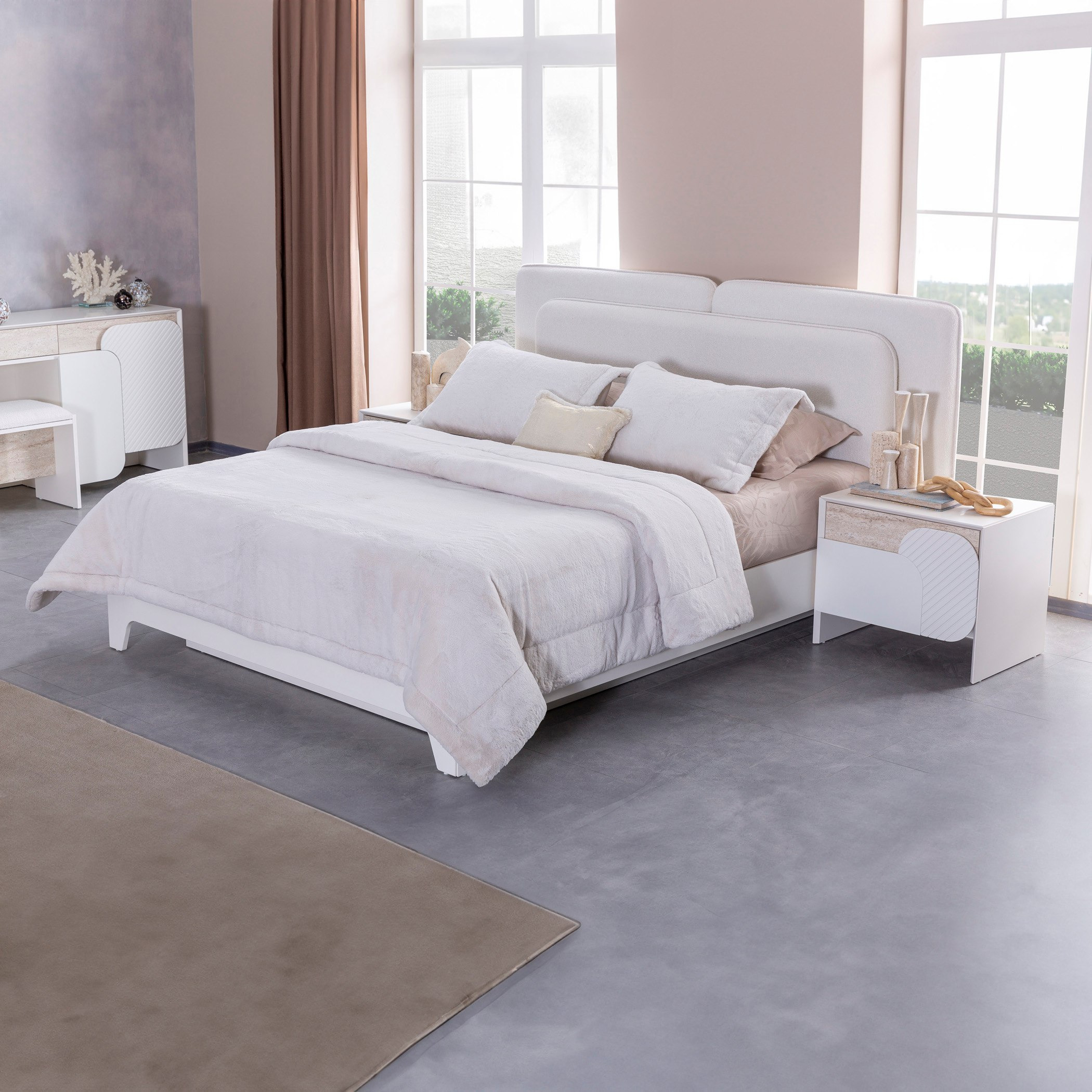 طقم غرفة نوم كينج 6 قطع مع وحدة تخزين هيدروليك من ألفا - 180x200 سم-hbxbedroom-bedsandbedsets-bedroomsets-king-image-2