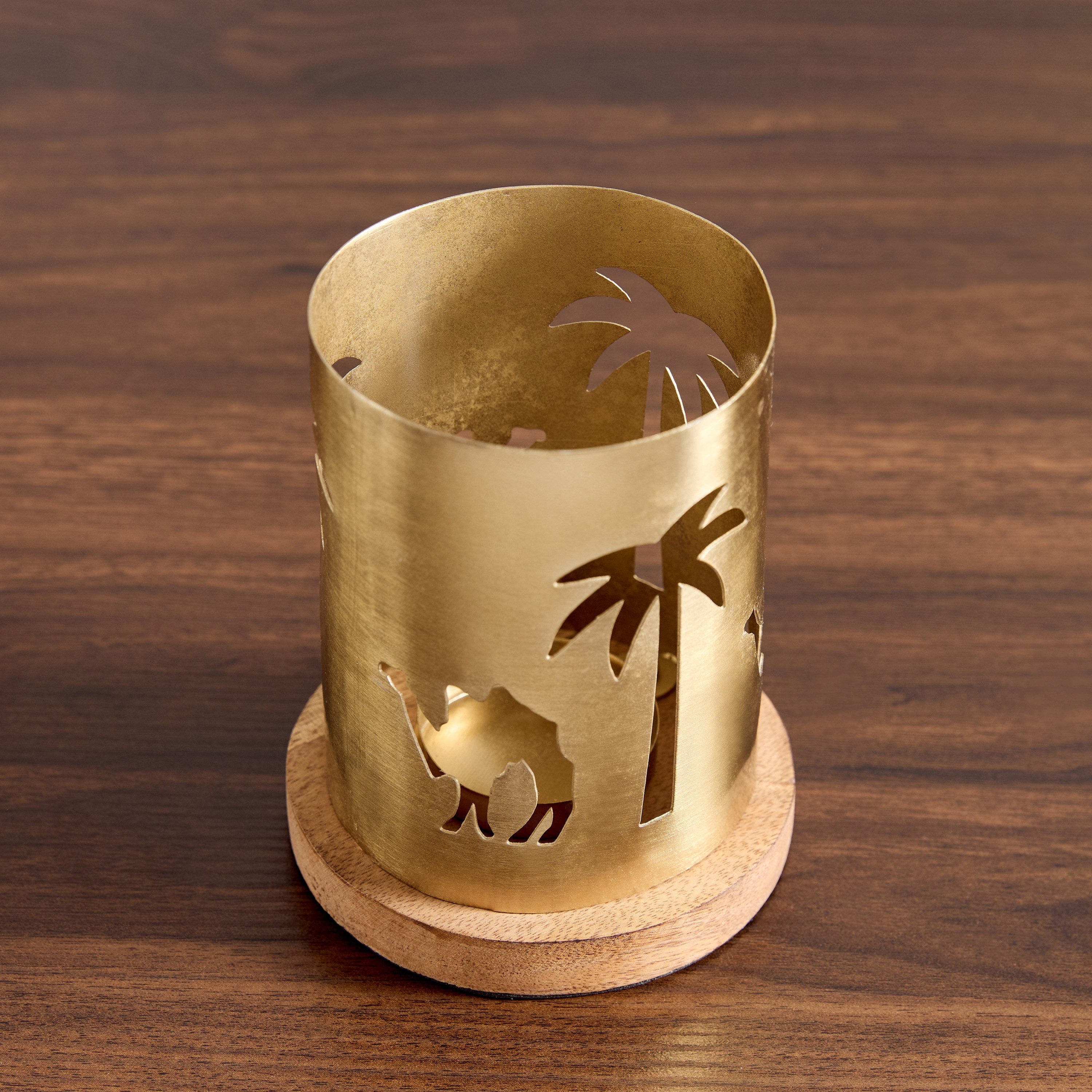 Rayon Meal Camel Cutwork Tealight Holder with Wooden Base - 10.5x10.5x13 cm-hbxlivingroom-decorandaccessories-candleholders-image-3