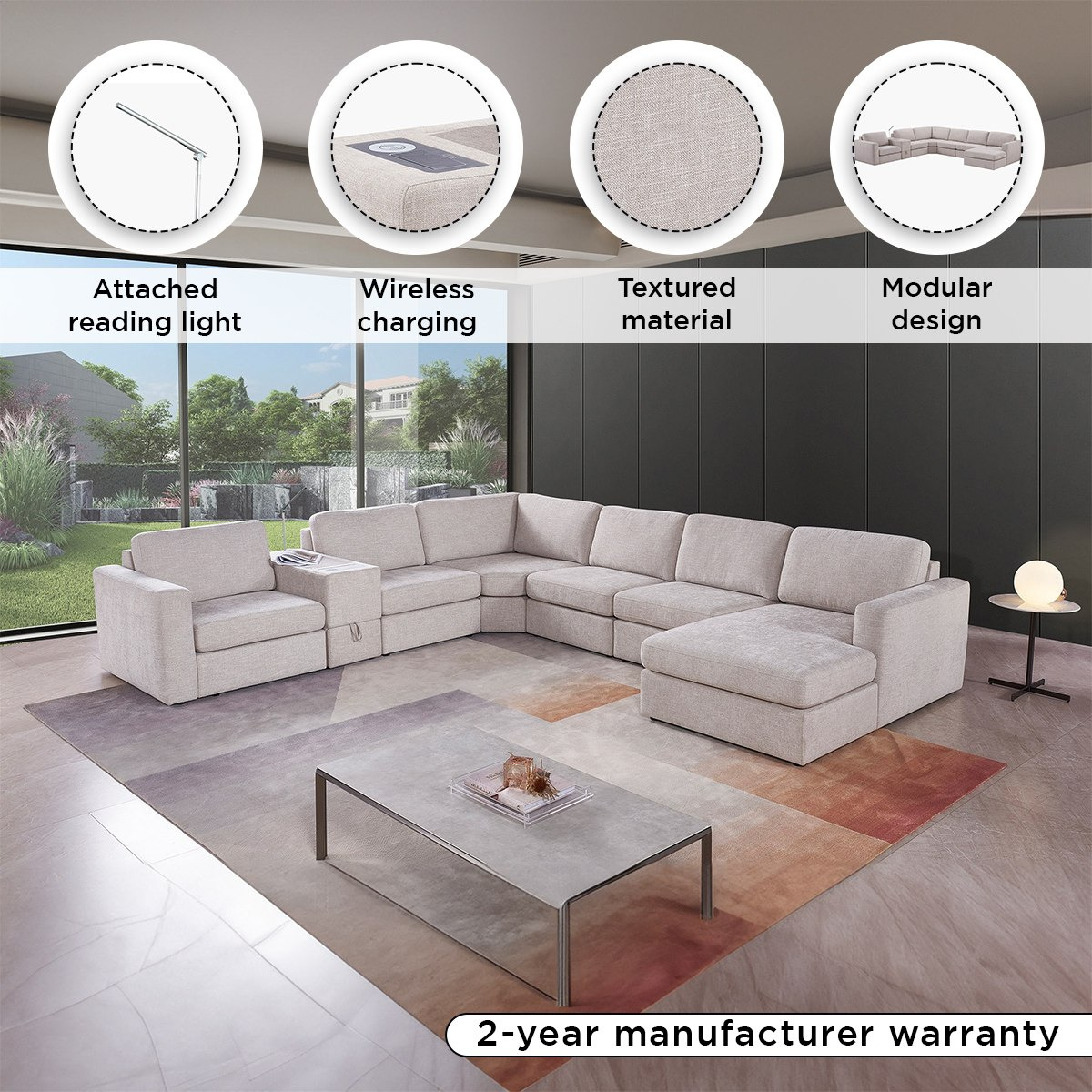 Imodular Fabric Console with Wireless Charger Drawer and Reading Light-hbxlivingroom-sofasandarmchairs-modularsofas-image-6