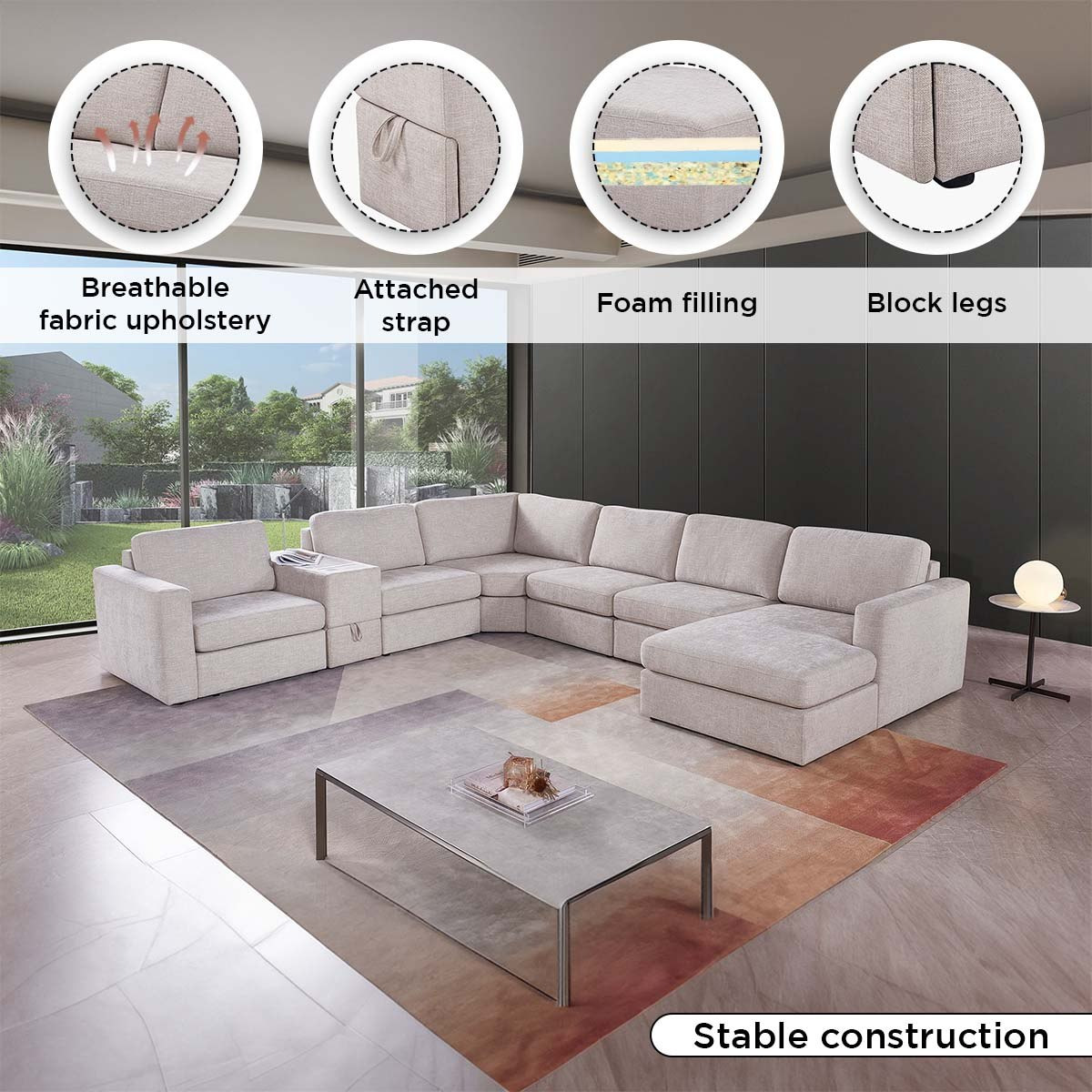 Imodular Fabric Console with Wireless Charger Drawer and Reading Light-hbxlivingroom-sofasandarmchairs-modularsofas-image-7
