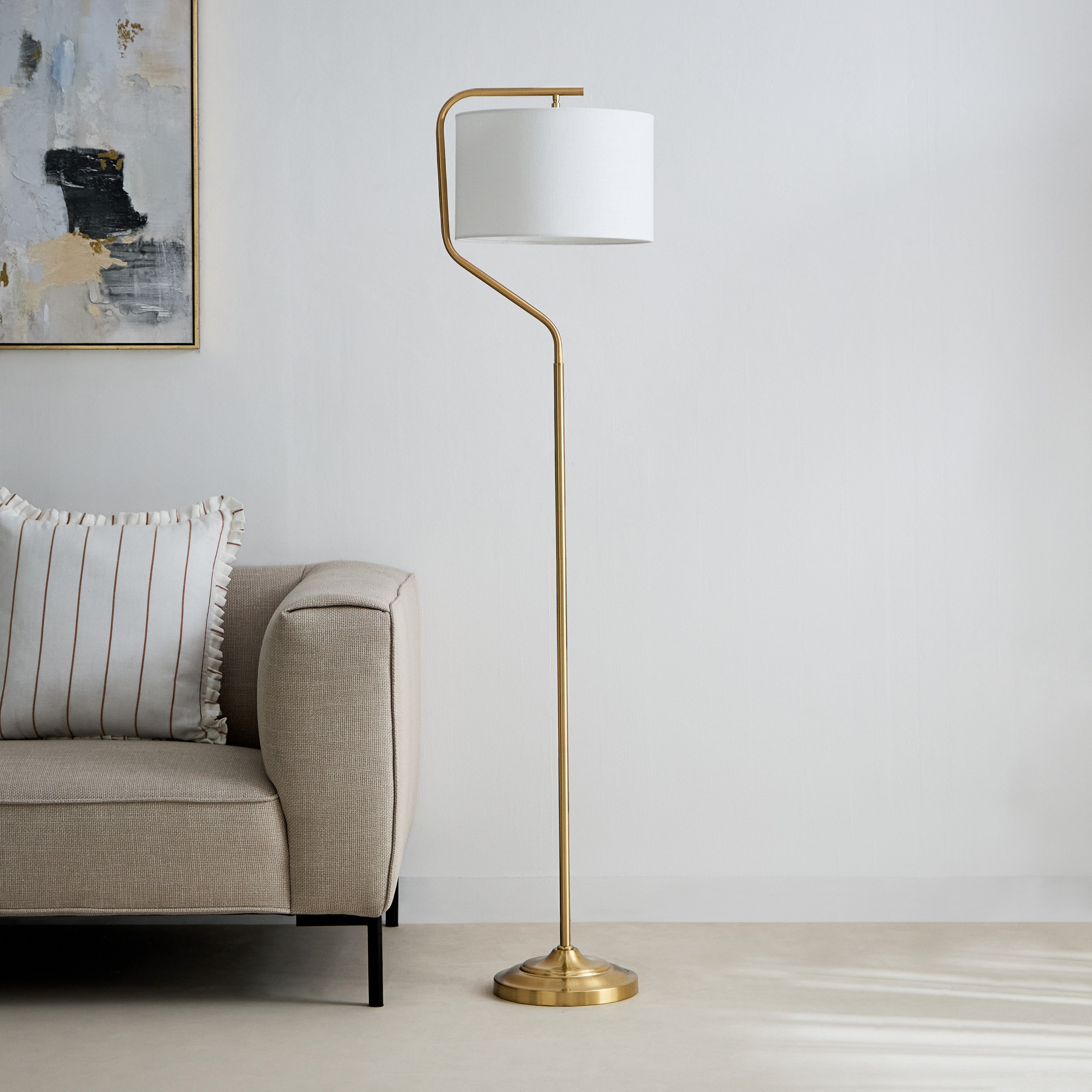 Deme Avala Metal Floor Lamp with Linen Shade - 162 cm-hbxhomeware-hbxlivingroom-image-1