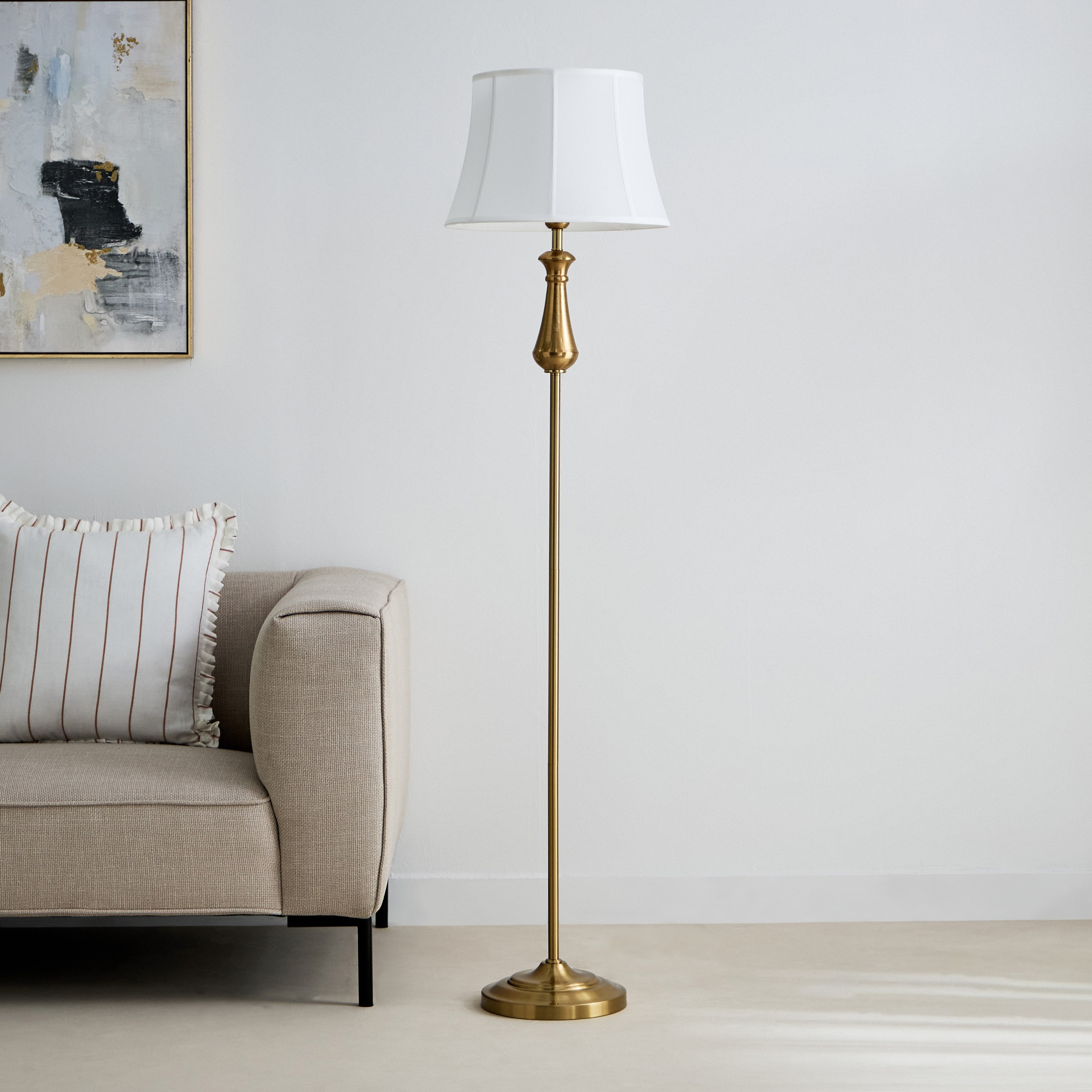 مصباح أرضية معدني بغطاء كتان جريم من ديمي - 167 سم-hbxhomeware-hbxlivingroom-image-1