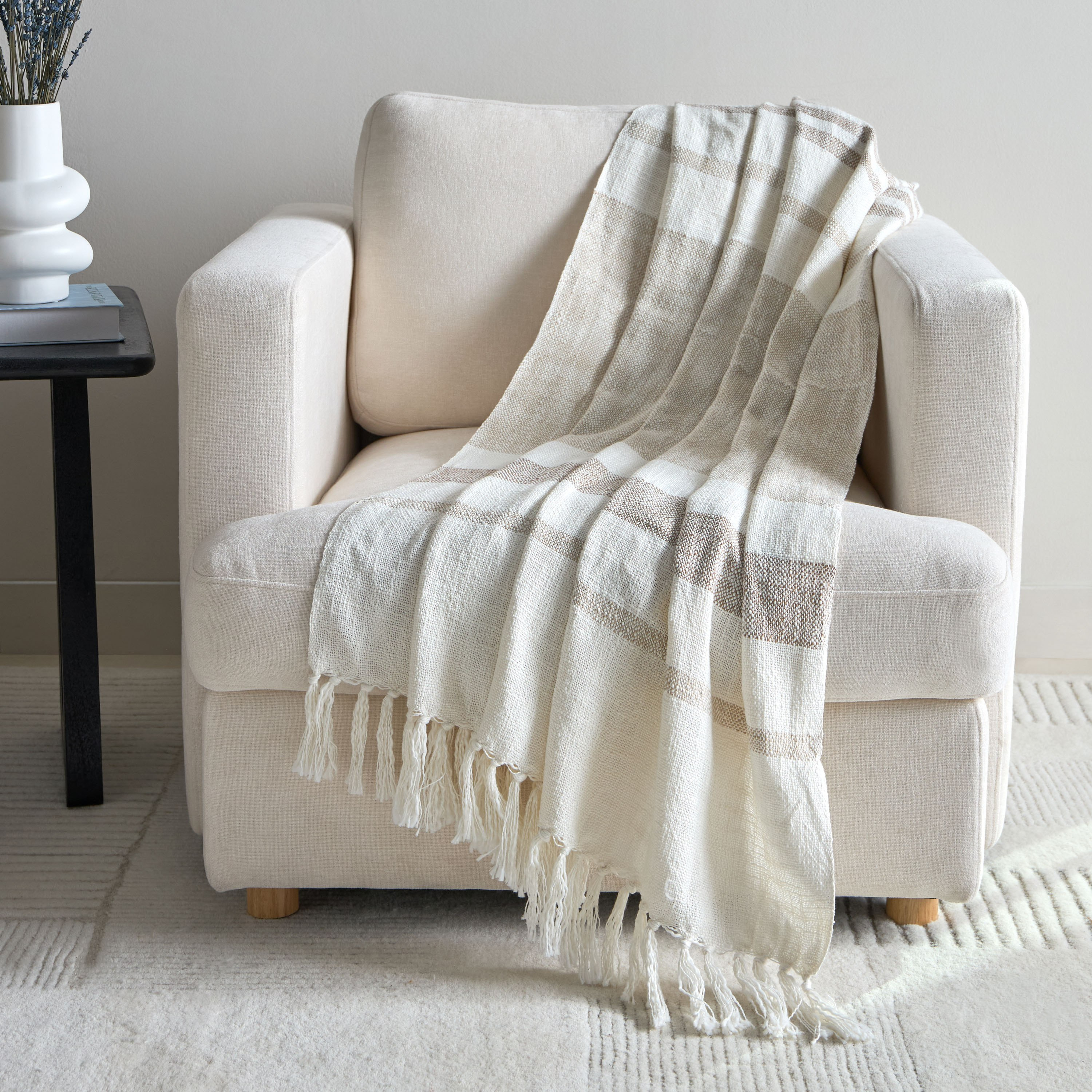 Girga Striped Woven Throw with Tassels - 127x152 cm-hbxhomeware-hbxbedroom-image-1