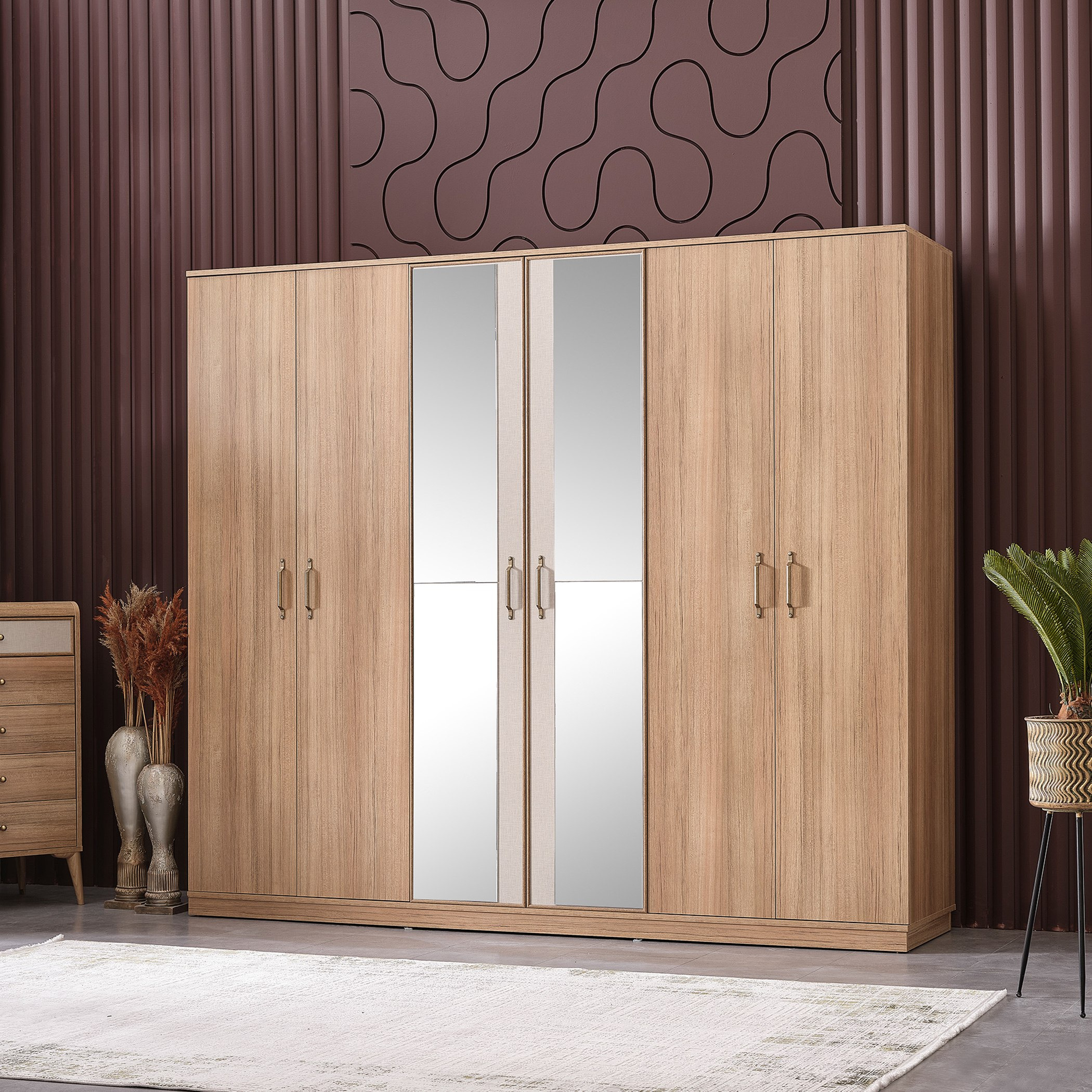 خزانة ملابس 6 أبواب مع 2 مرآة من لوريتا-hbxfurniture-wardrobes-image-1
