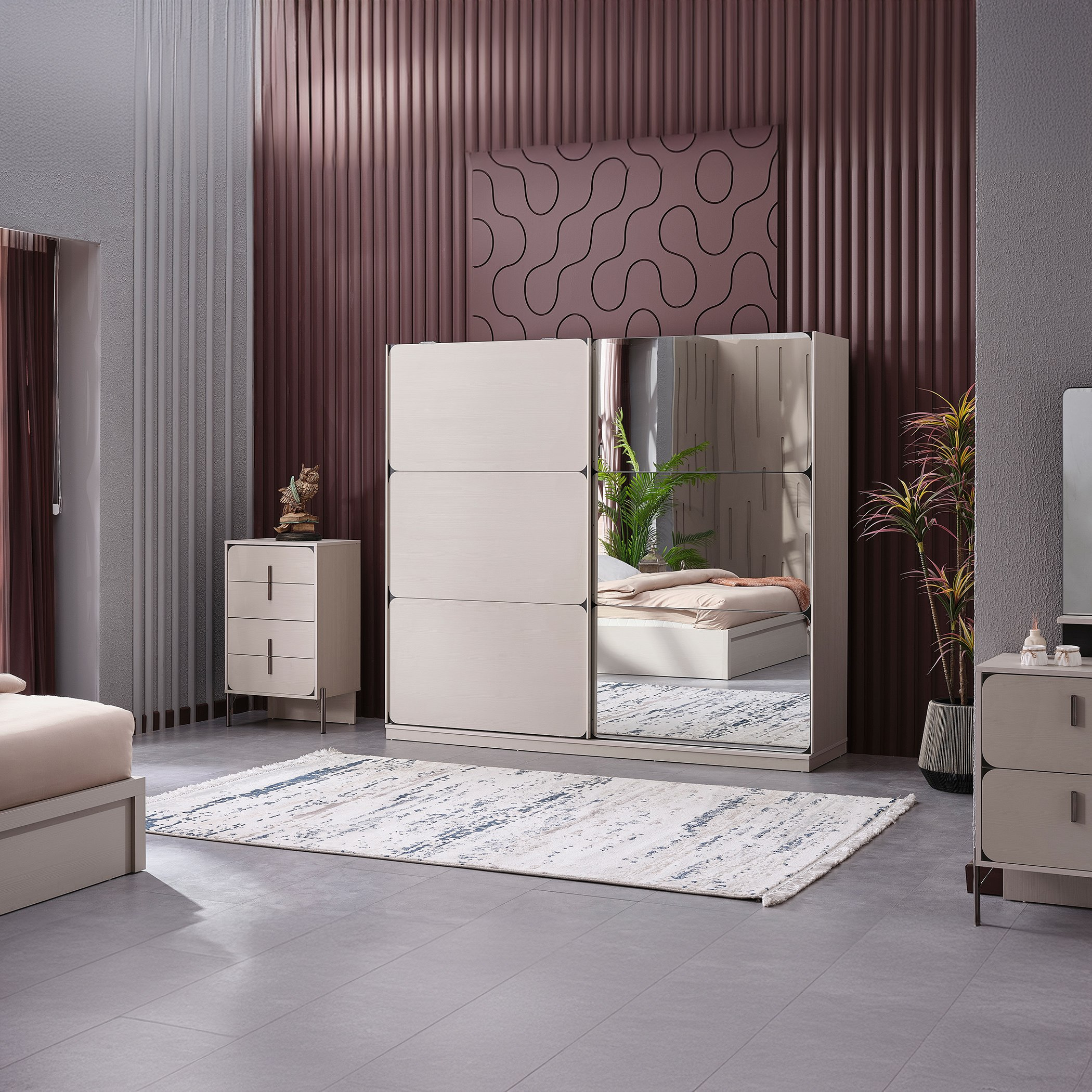 Pomza Sliding Door Wardrobe with 2 Drawers and Mirror-hbxfurniture-wardrobes-image-1