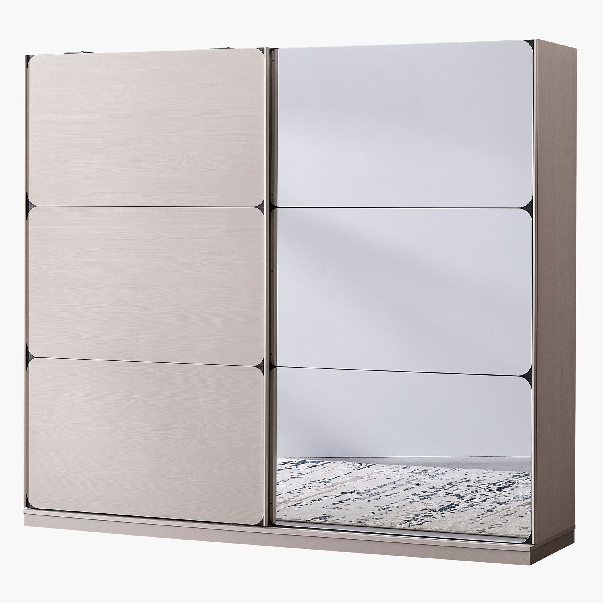 Pomza Sliding Door Wardrobe with 2 Drawers and Mirror-hbxfurniture-wardrobes-image-2