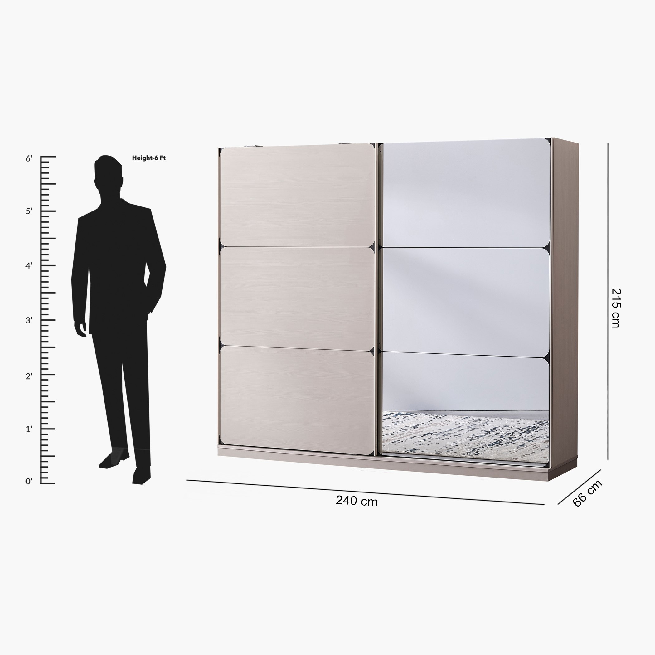 Pomza Sliding Door Wardrobe with 2 Drawers and Mirror-hbxfurniture-wardrobes-image-7