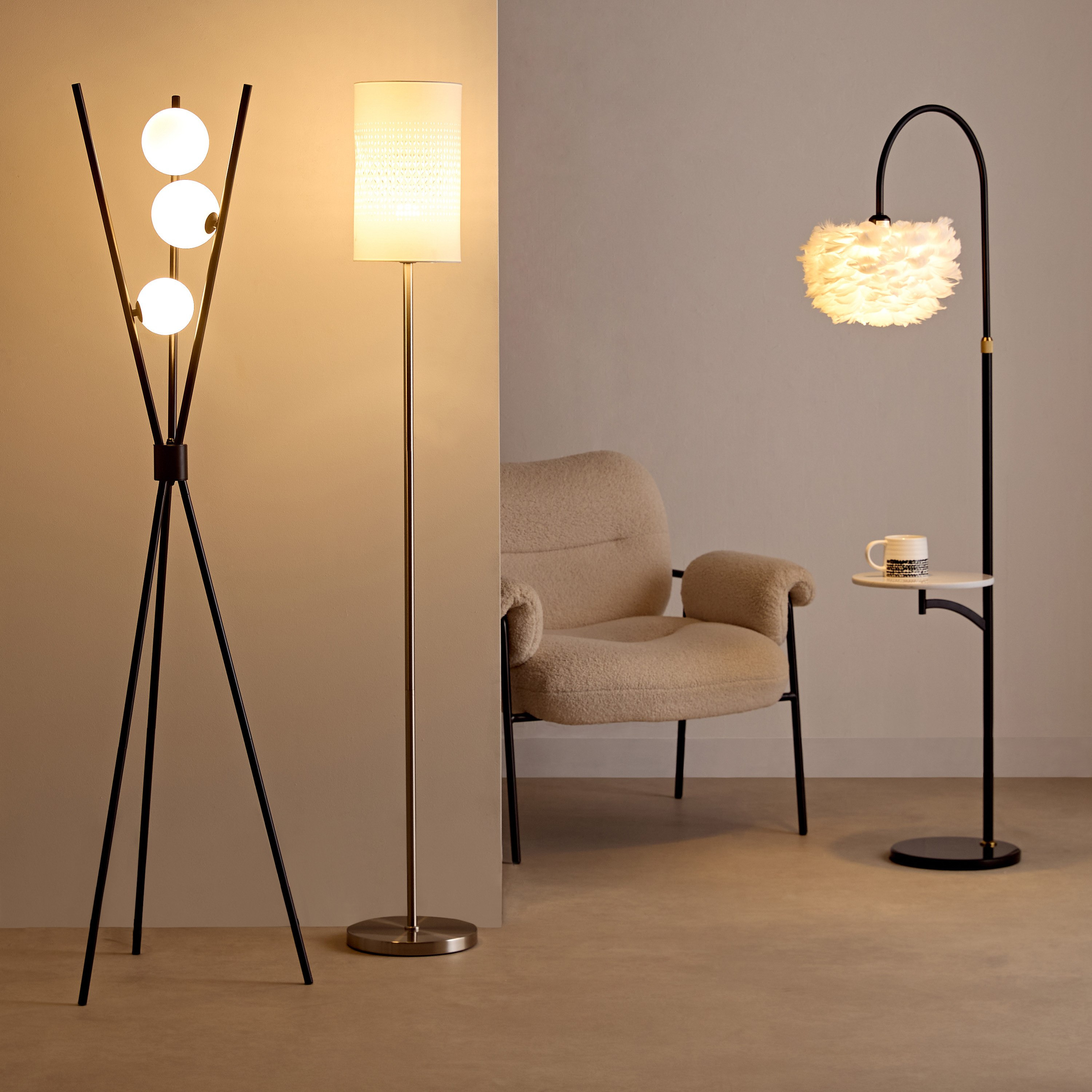 مصباح أرضية معدن بقاعدة رخام وغطاء ريش من تايلر - 40x59x165 سم-hbxhomeware-hbxlivingroom-image-5