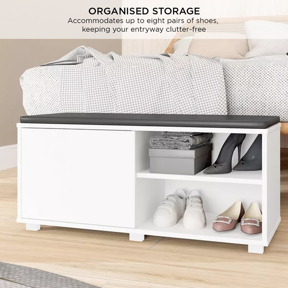 Buy Bianca Londrina 8 Pair Shoe Cabinet with Bench and Cushion Online in UAE Homebox