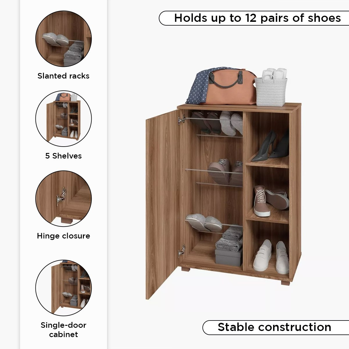 Bianca Londrina 12 Pair Shoe Cabinet with 1 Door and 5 Shelves