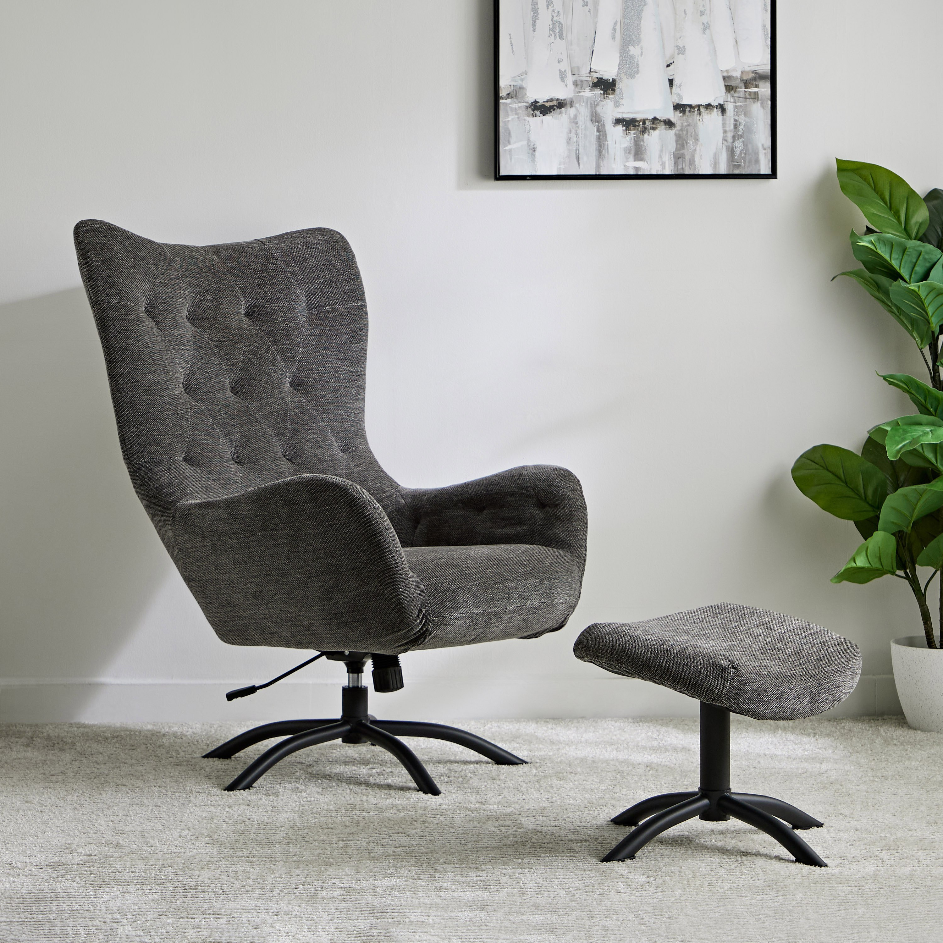 Calin Fabric Accent Chair with Swivel and Supporting Foot Stool-hbxlivingroom-sofasandarmchairs-easychairs-image-1