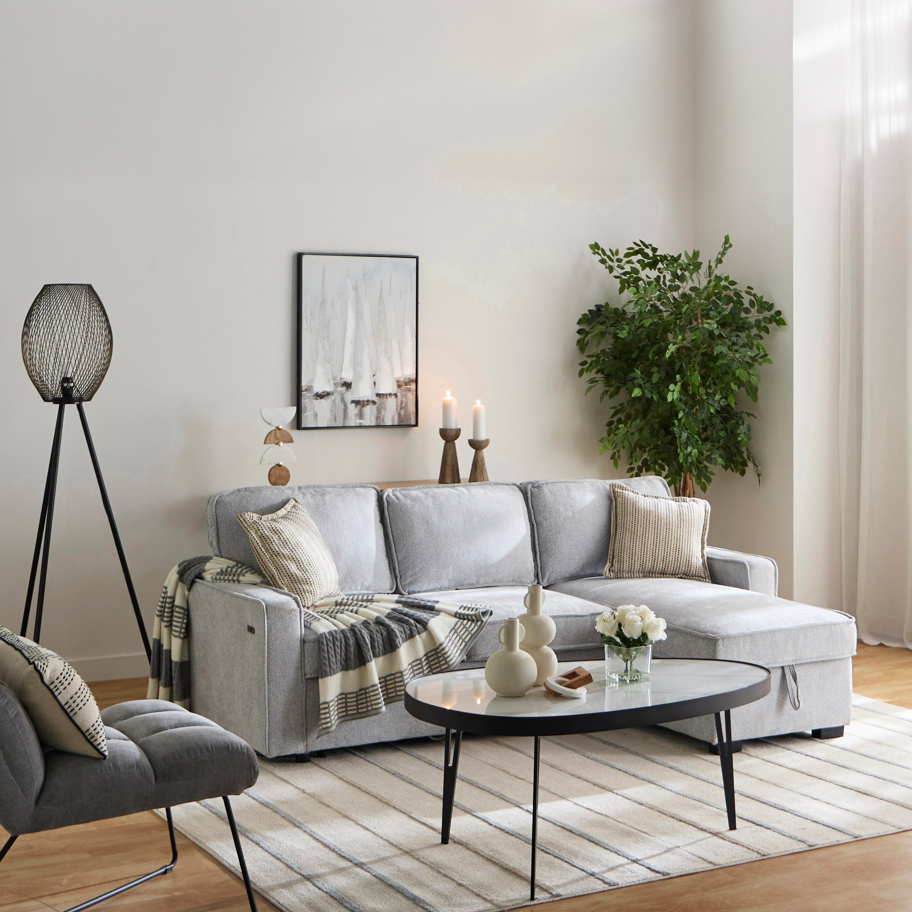 Oslo 3-Seater Reversible Storage Fabric Corner Sofa Bed with 2-Cupholder Dropdown and USB-hbxfurniture-sofasandarmchairs-sofabeds-image-12