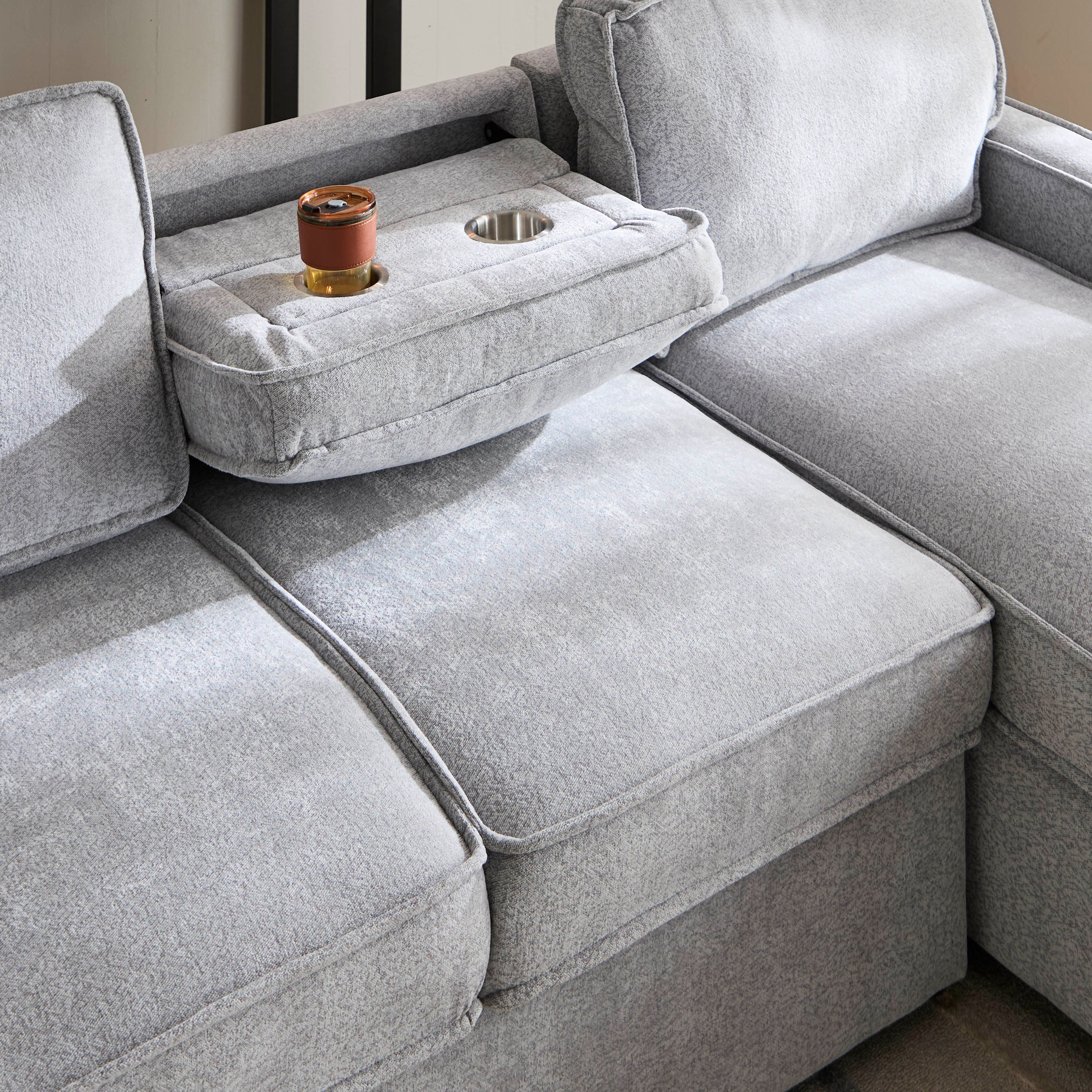Oslo 3-Seater Reversible Storage Fabric Corner Sofa Bed with 2-Cupholder Dropdown and USB-hbxfurniture-sofasandarmchairs-sofabeds-image-7